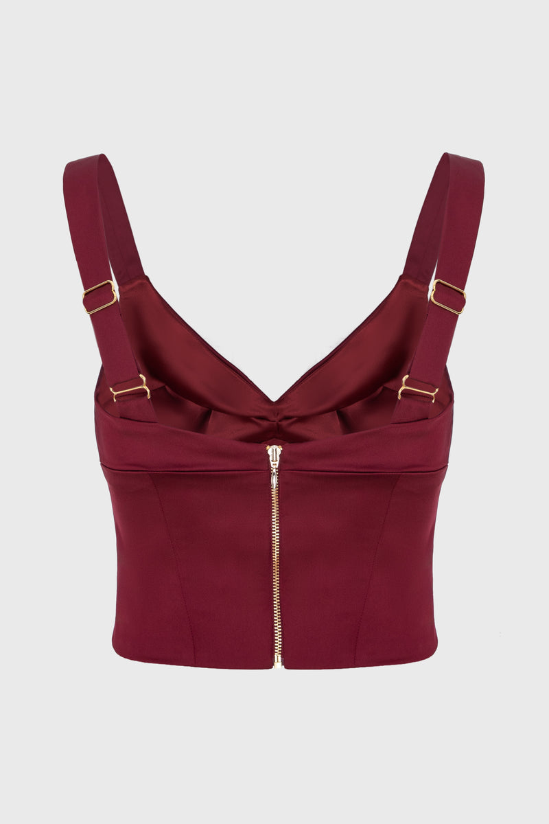 Corset rosu burgund din satin elastic Haze