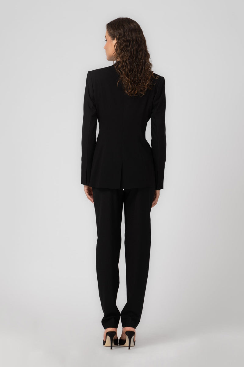 Pantaloni negri cu talie inalta corset din lana Tomboy