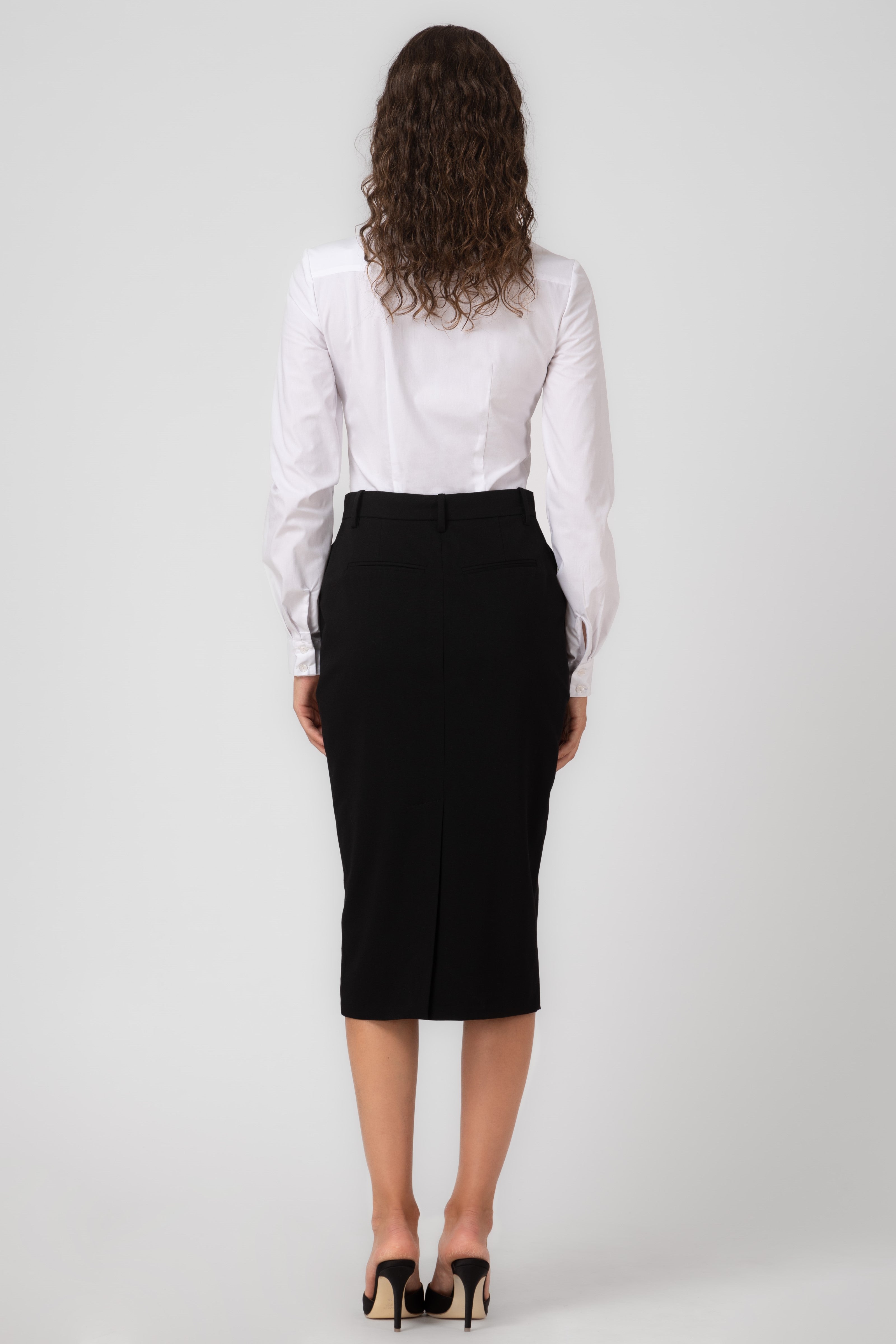 Fusta midi neagra clasica cu buzunare Formal