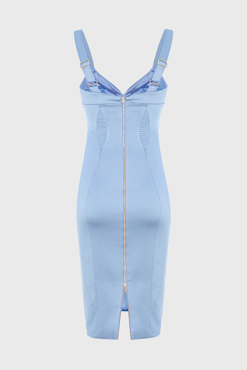 Rochie albastra din satin elastic Haze