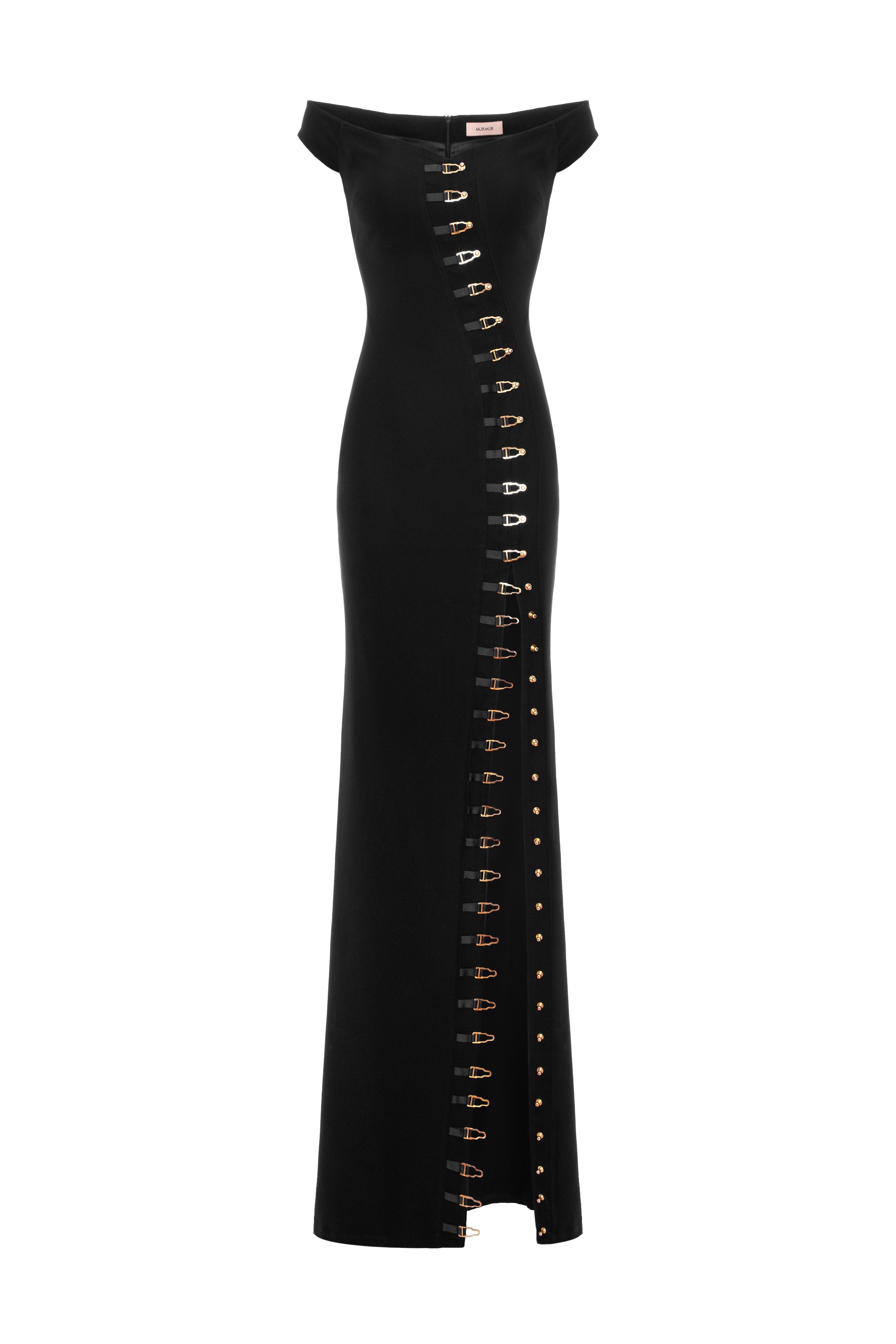 Rochie lunga neagra cu decolteu Ivy