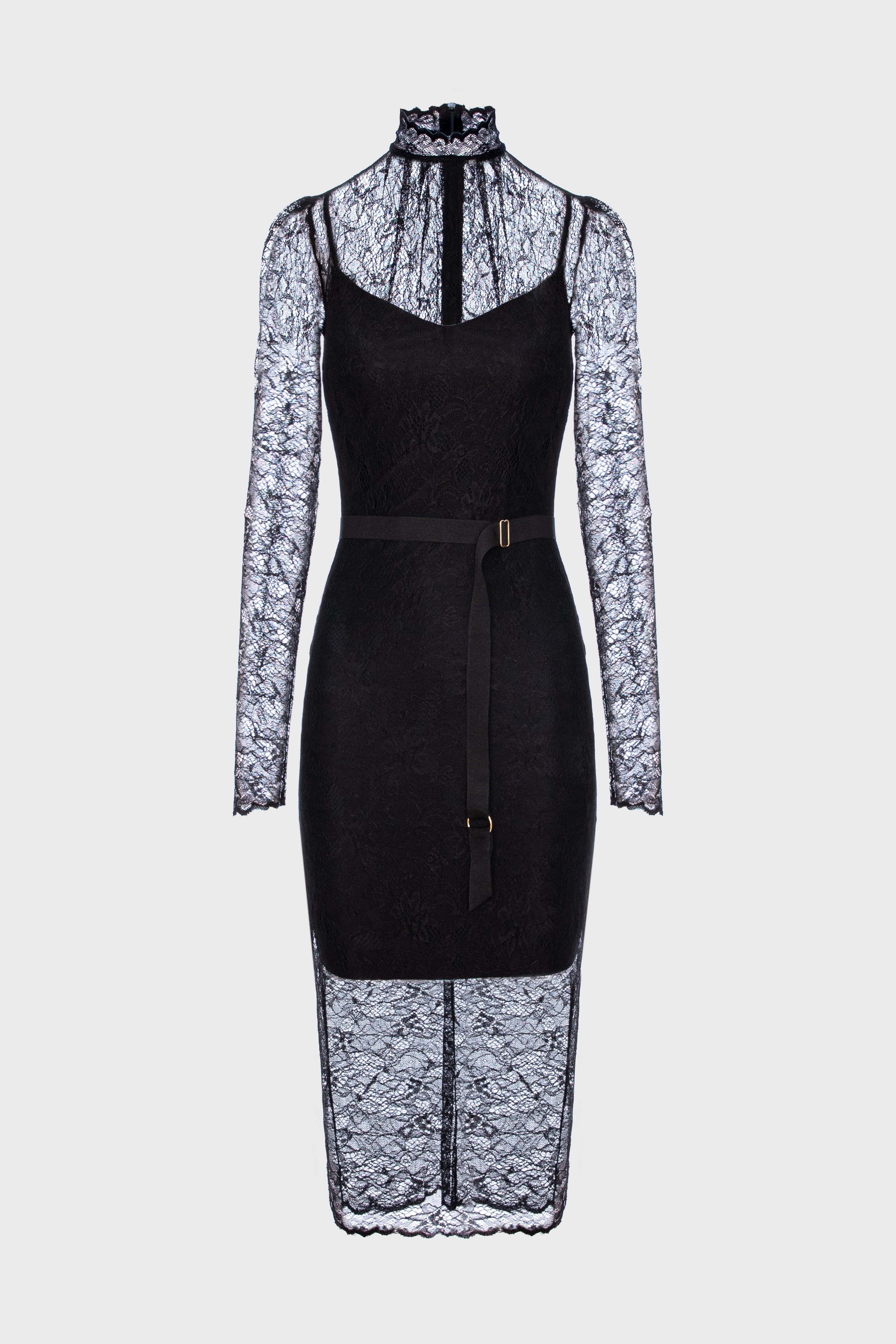 Rochie midi neagra din dantela Mist