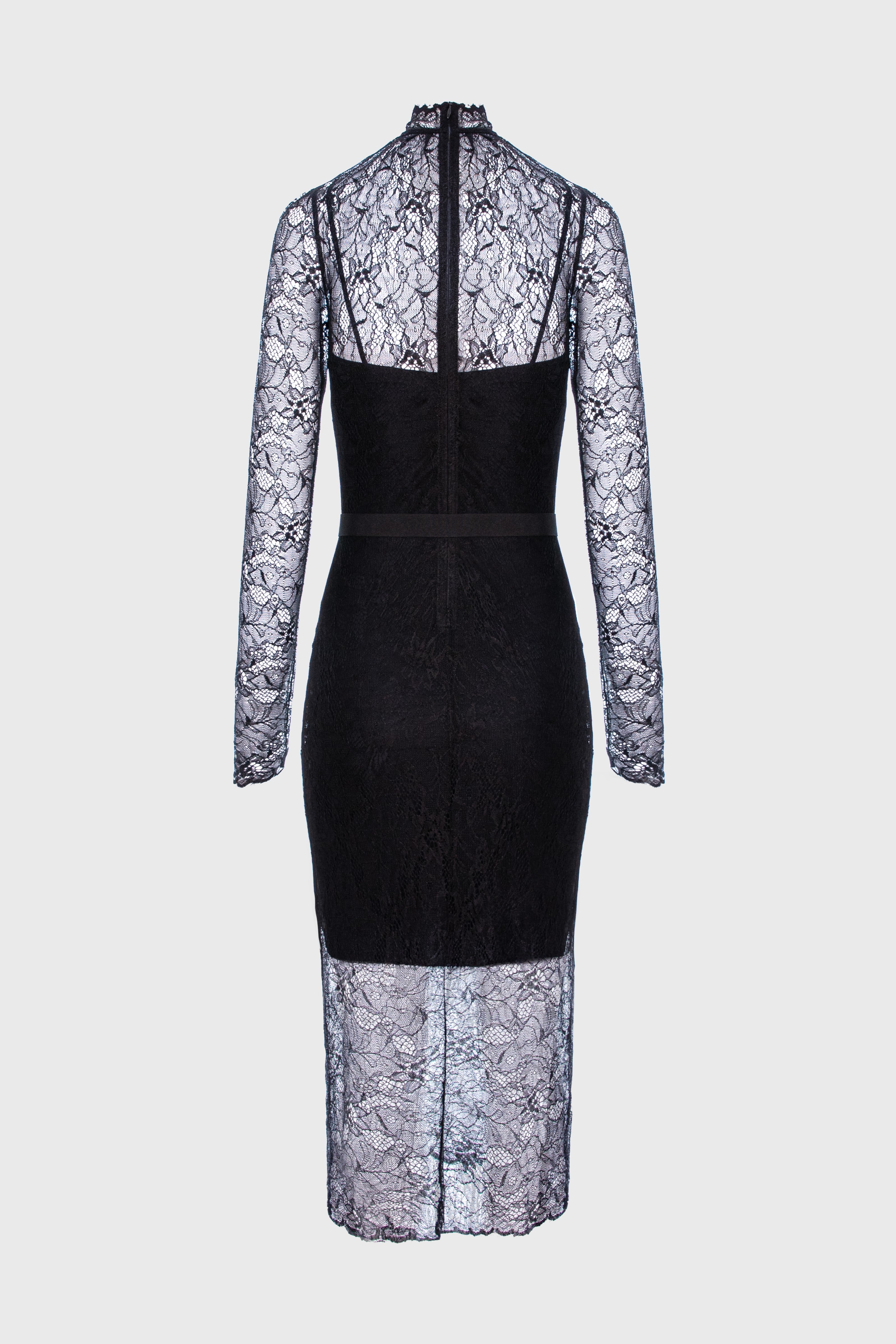 Rochie midi neagra din dantela Mist