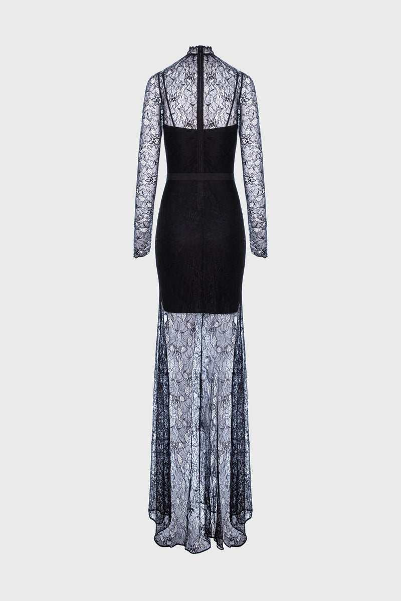 Rochie neagra lunga din dantela Mist