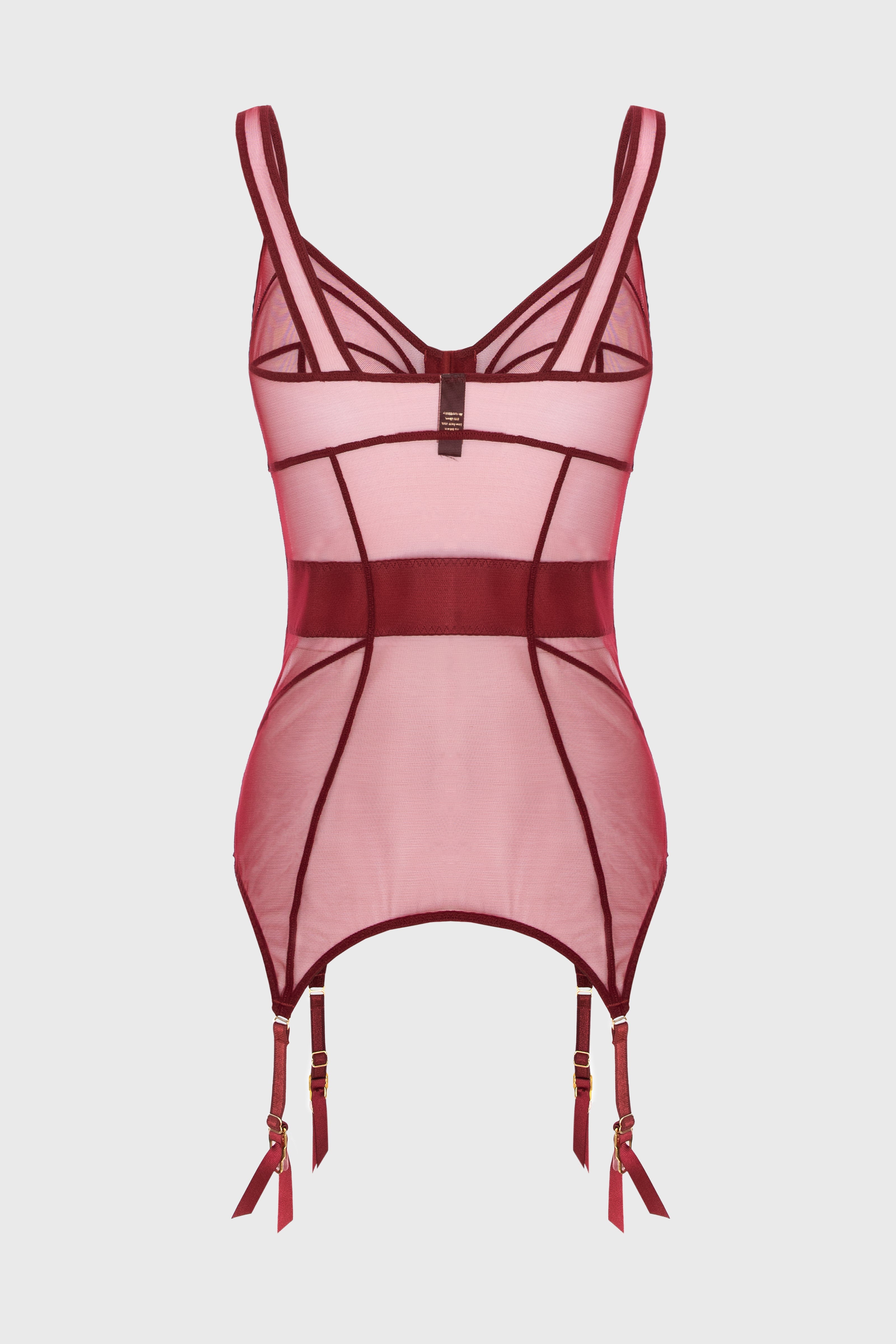 Corset rosu inchis din tulle elastic cu portjartiere reglabile Zest