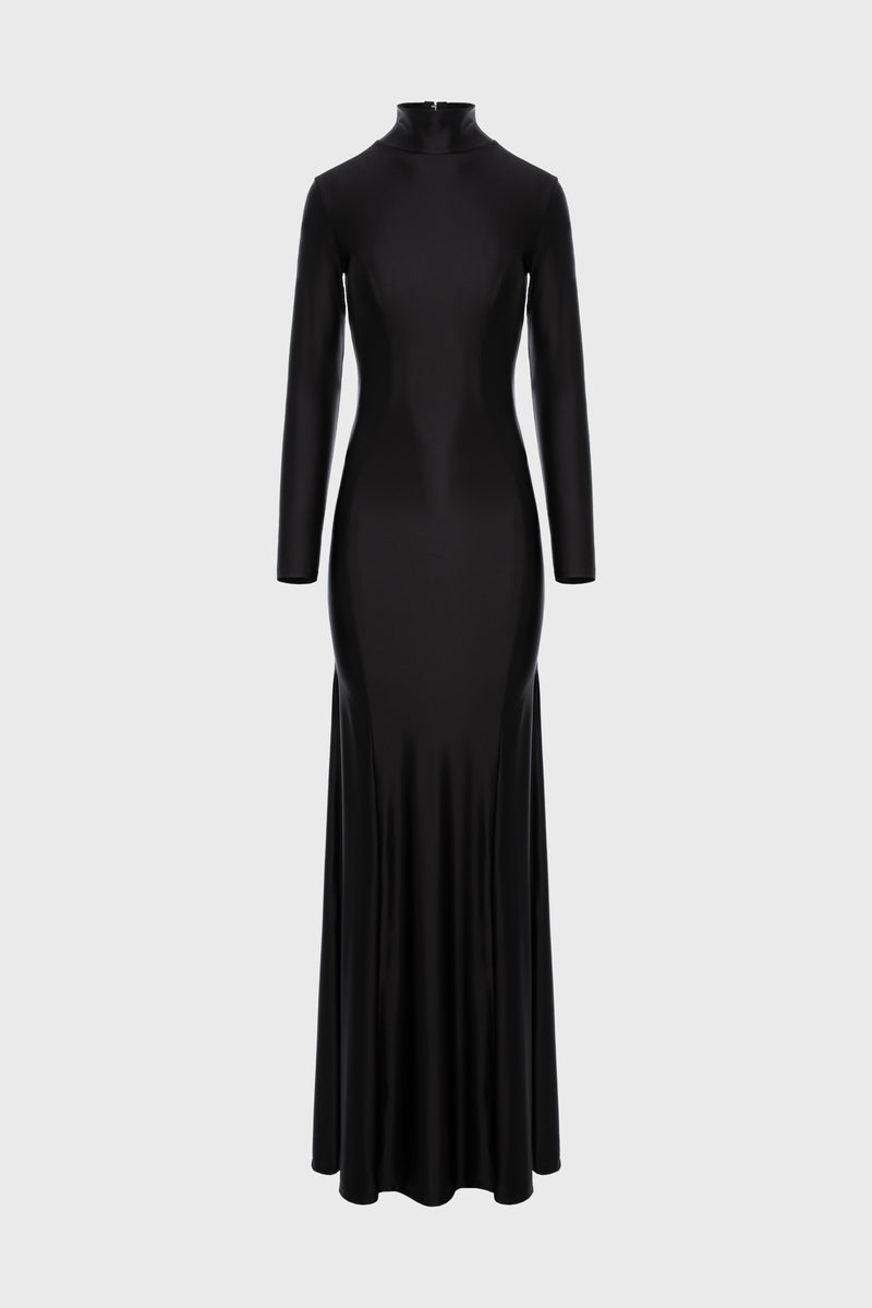Rochie neagra lunga cu inchidere tip corset Cast