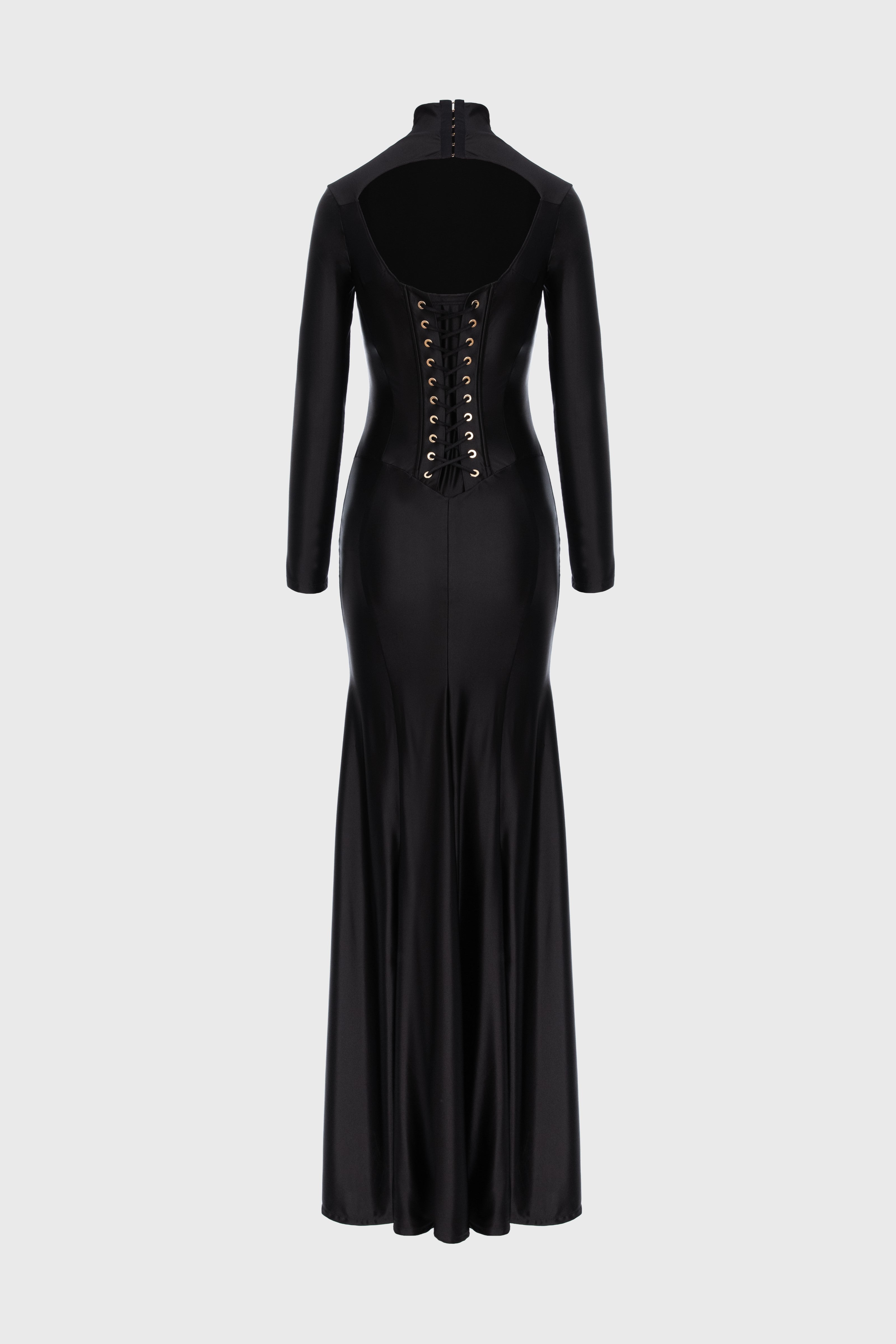 Rochie lunga neagra cu inchidere tip corset Cast
