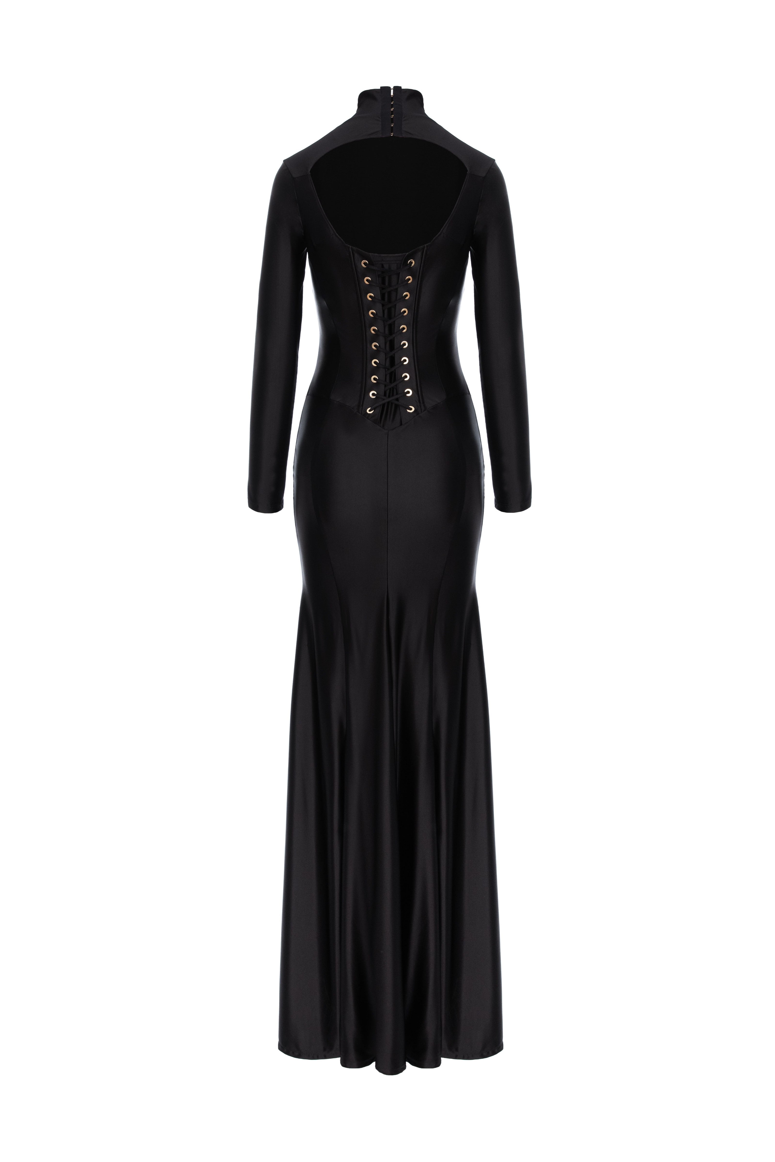 Rochie lunga neagra cu inchidere tip corset Cast