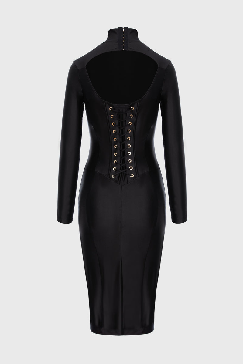 Rochie neagra cu inchidere tip corset Cast