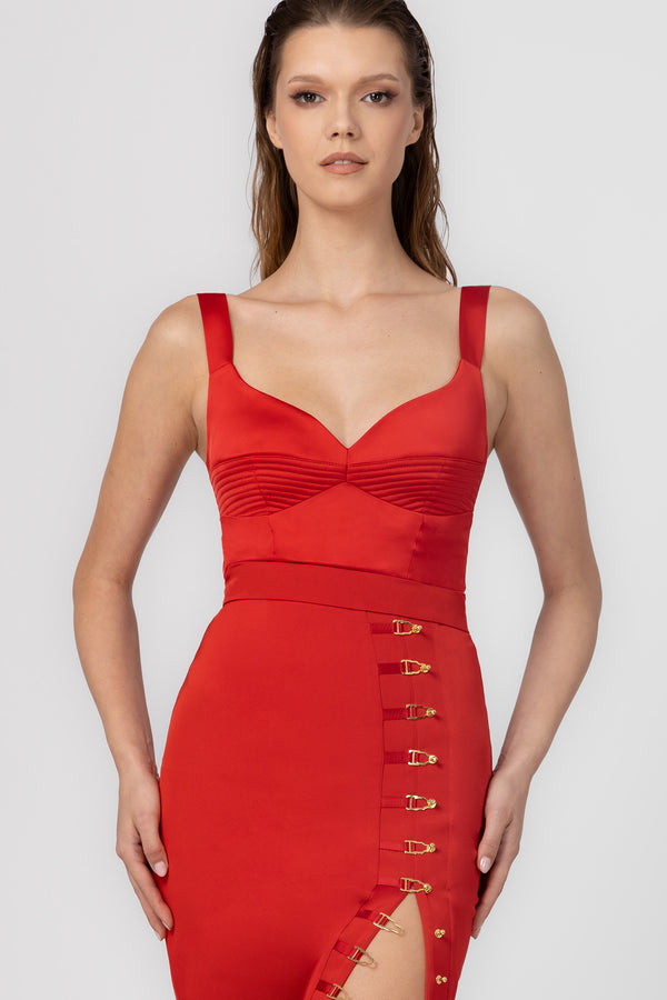 Bra top rosu din satin elastic Haze