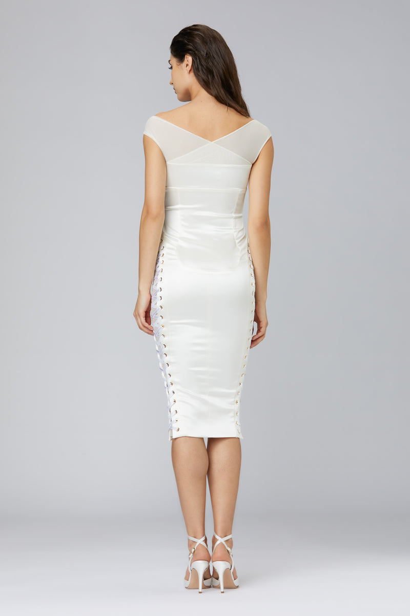 Rochie alba din satin cu insiretare Blackcherry