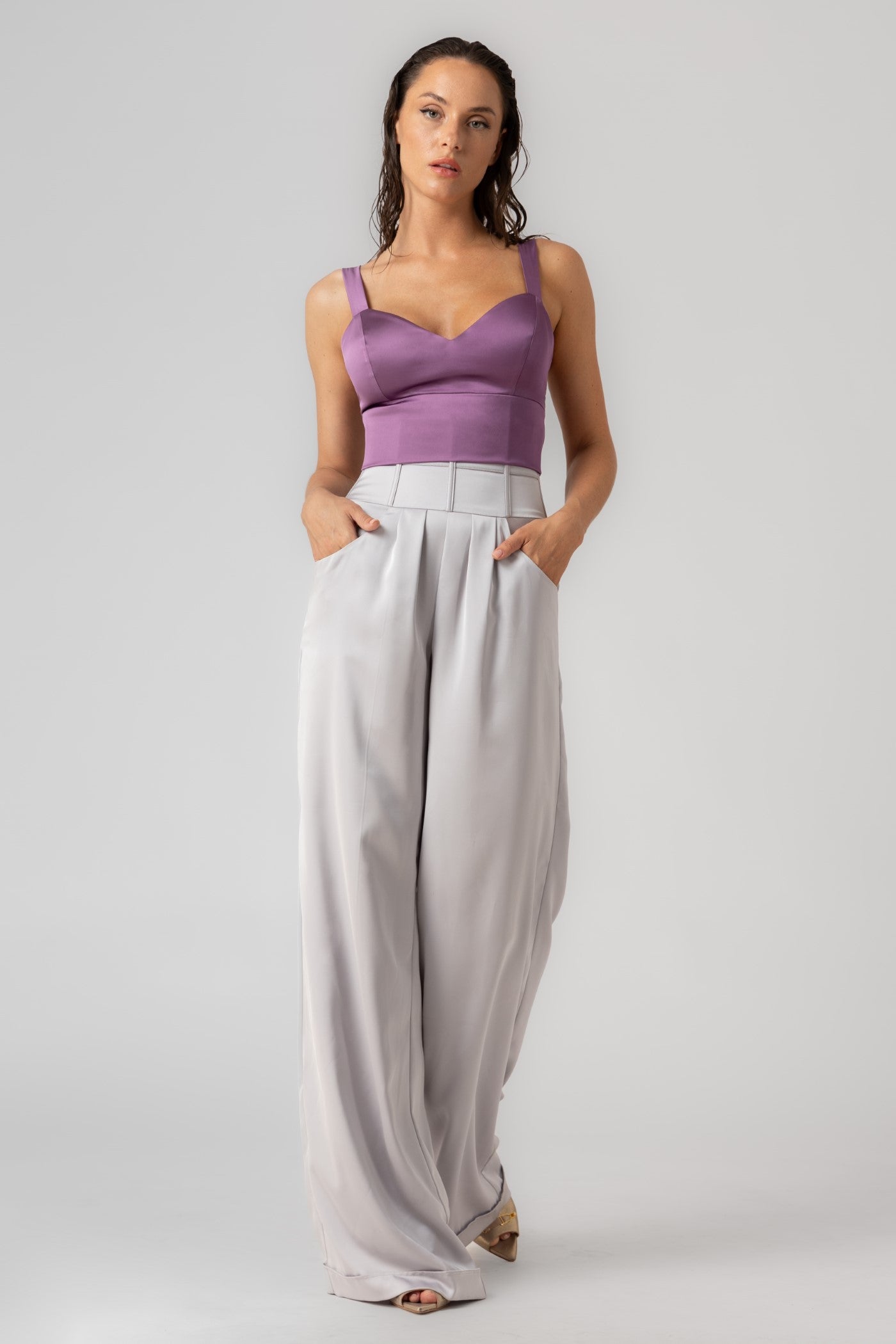 Top violet din satin Candy
