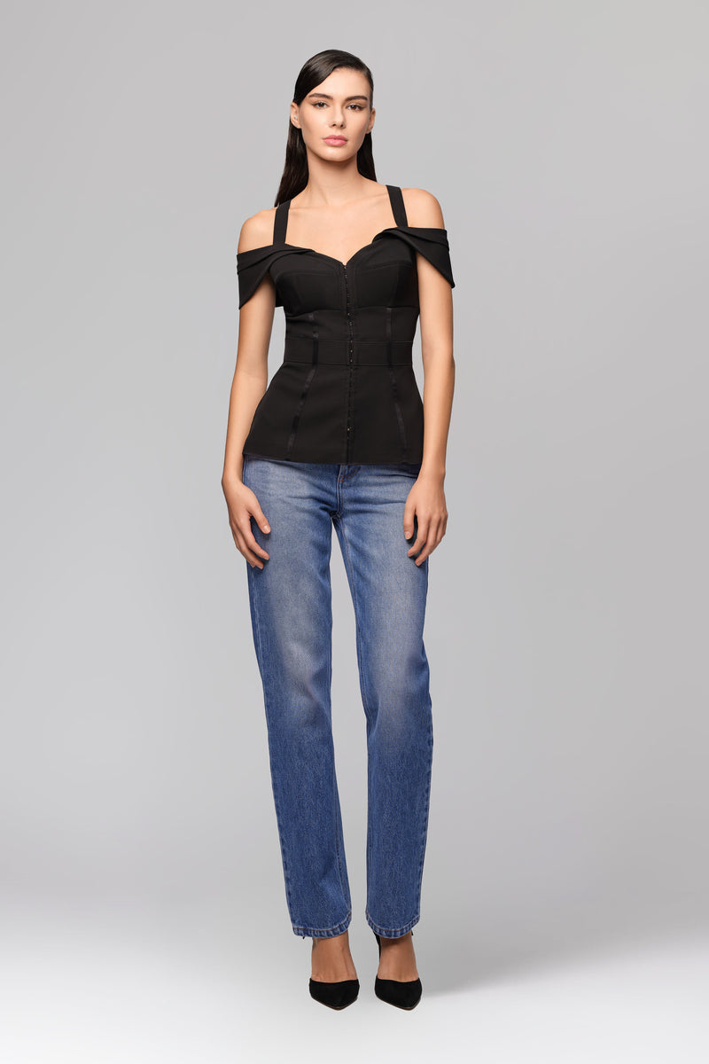 Corset negru cu maneci cazute Candy