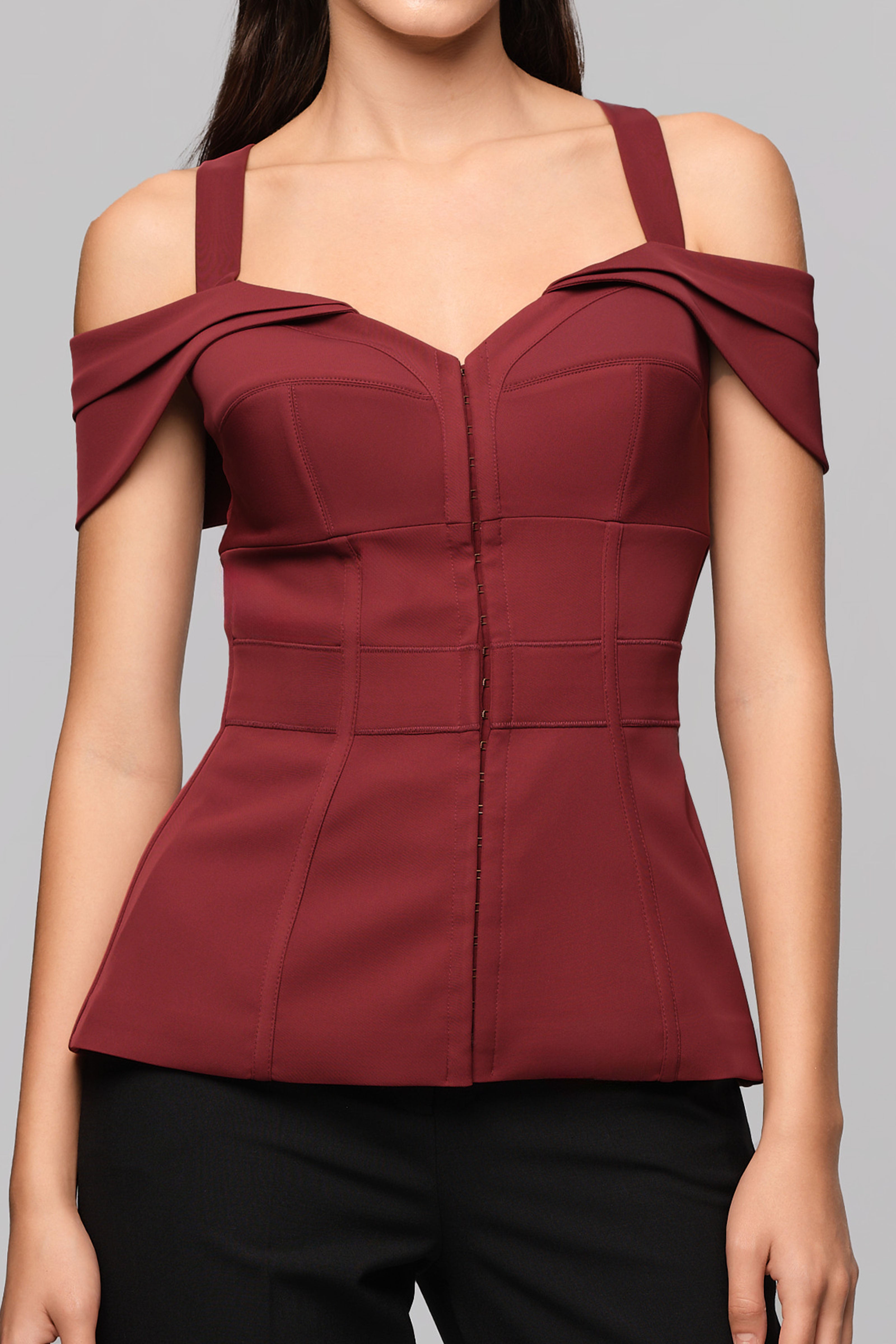 Corset rosu burgund cu maneci cazute Candy