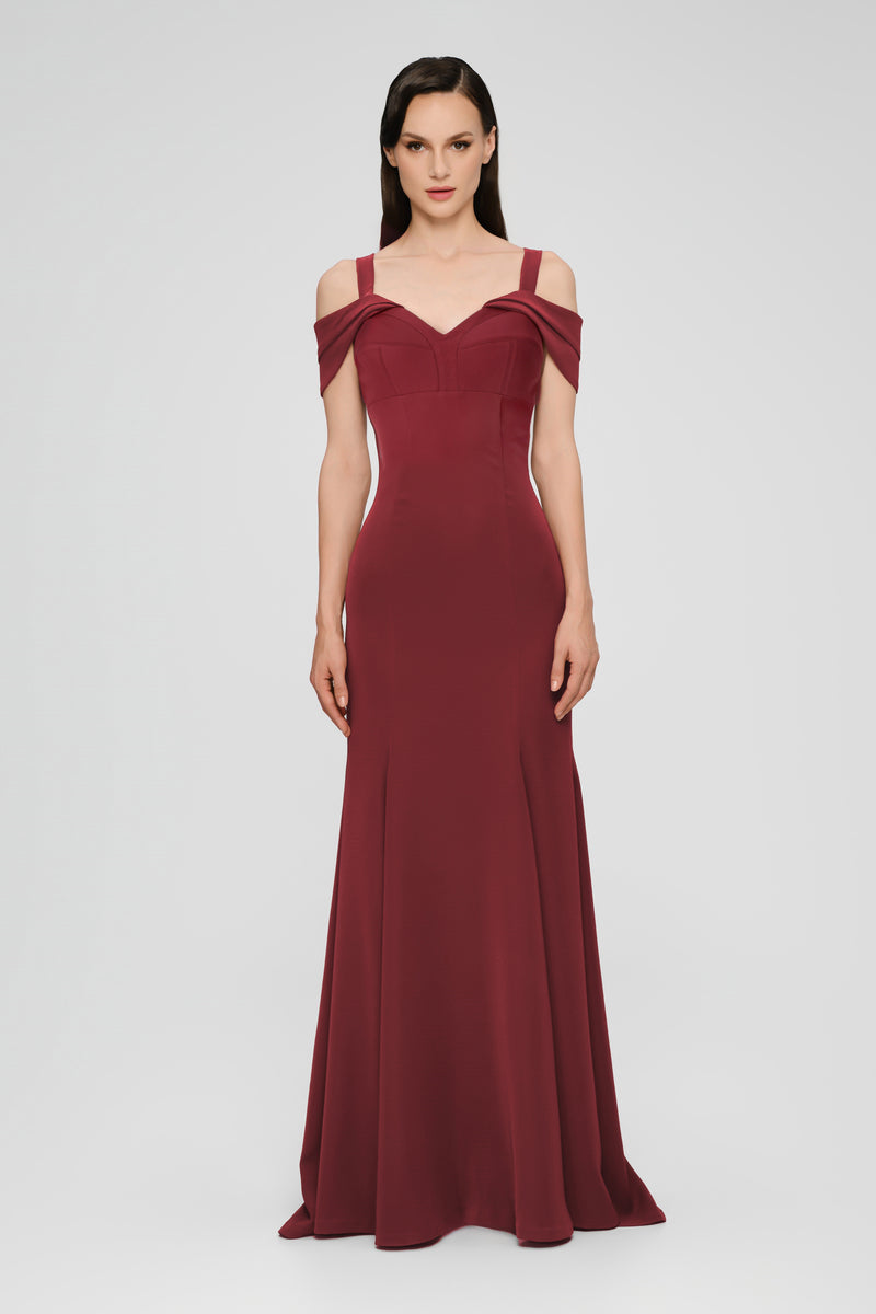 Rochie rosu burgund lunga cu cupe retro Candy