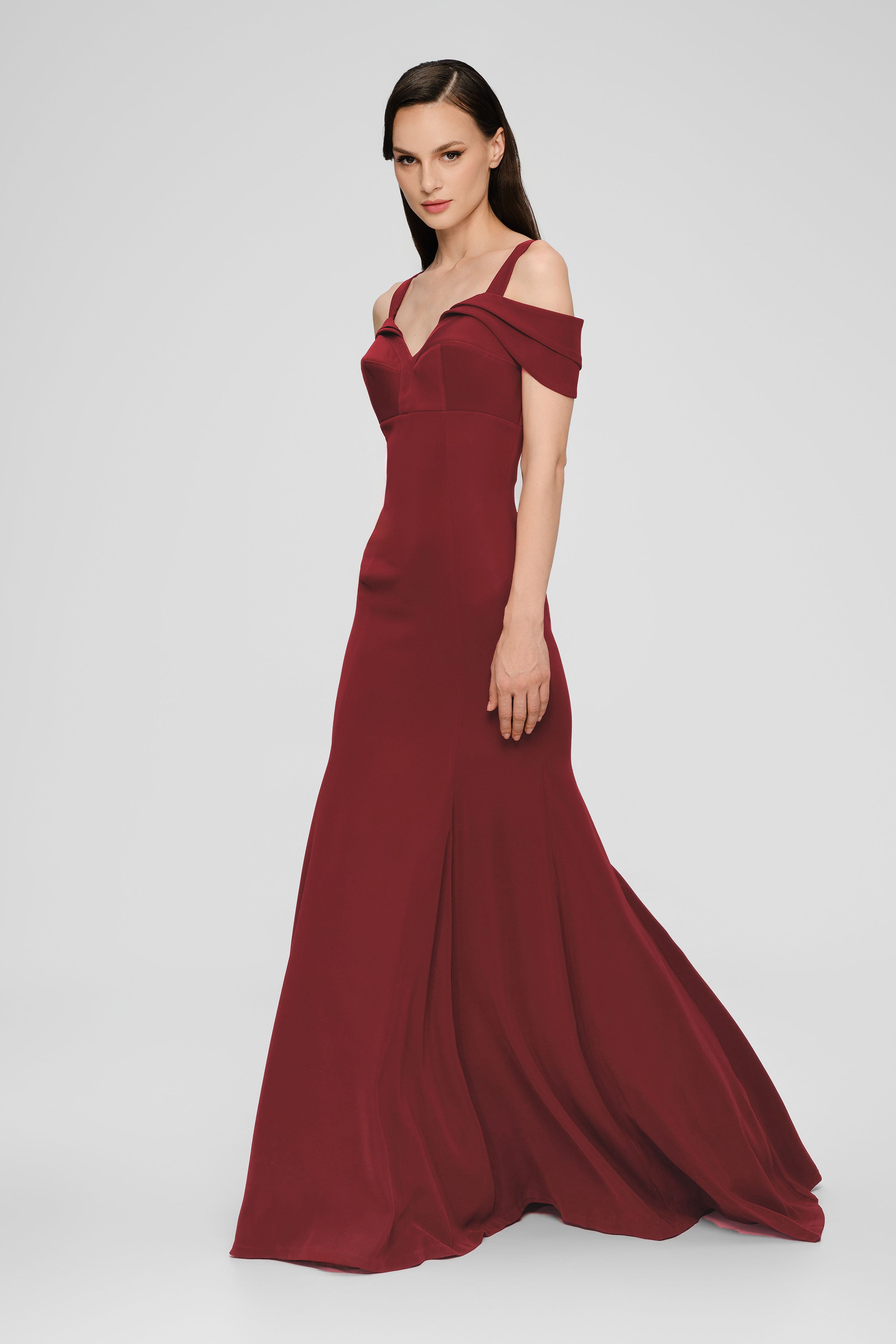 Rochie lunga rosu burgund cu cupe retro Candy