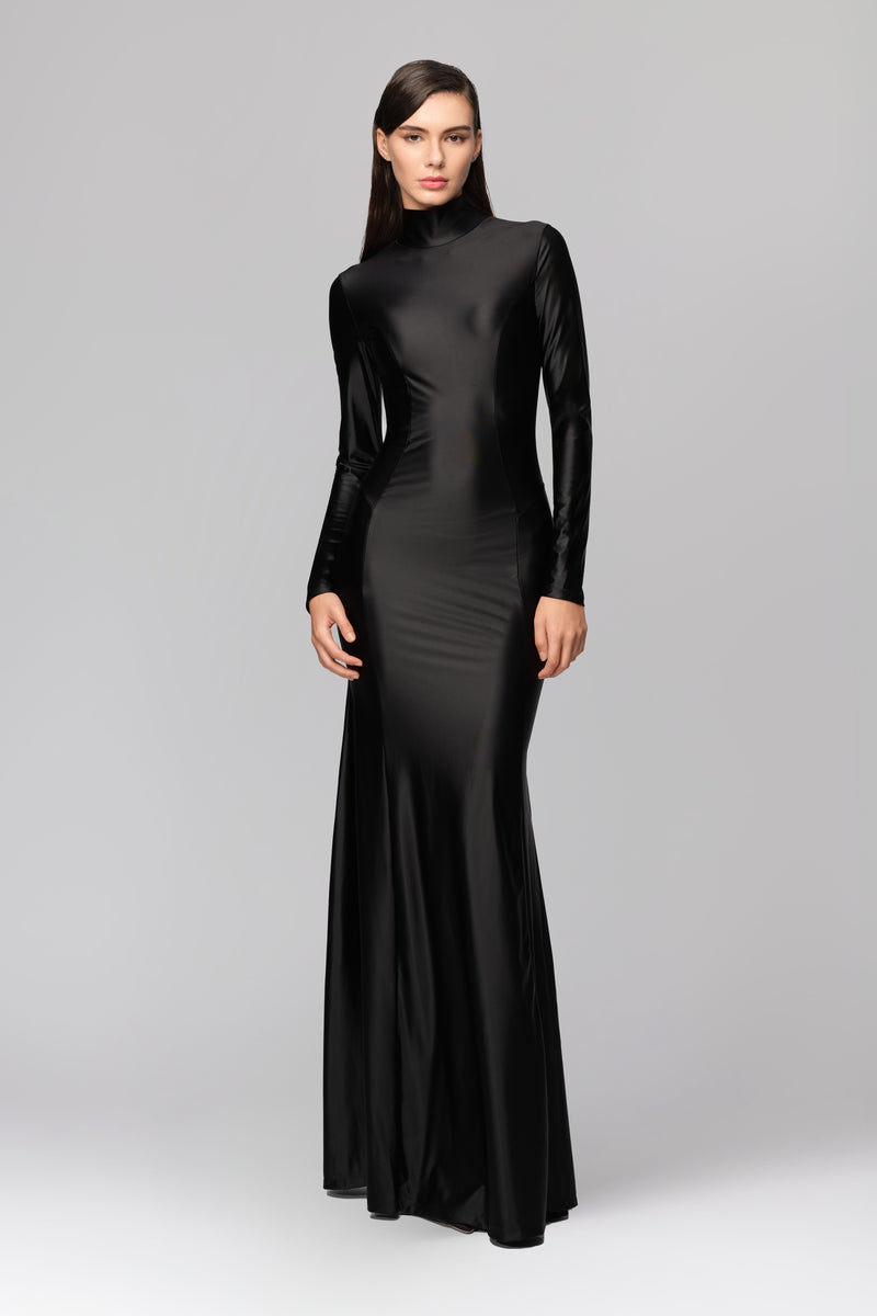 Rochie neagra lunga cu inchidere tip corset Cast
