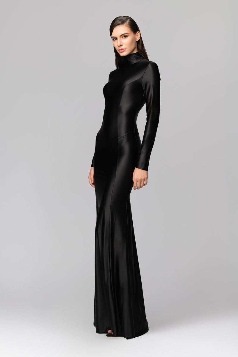 Rochie neagra lunga cu inchidere tip corset Cast