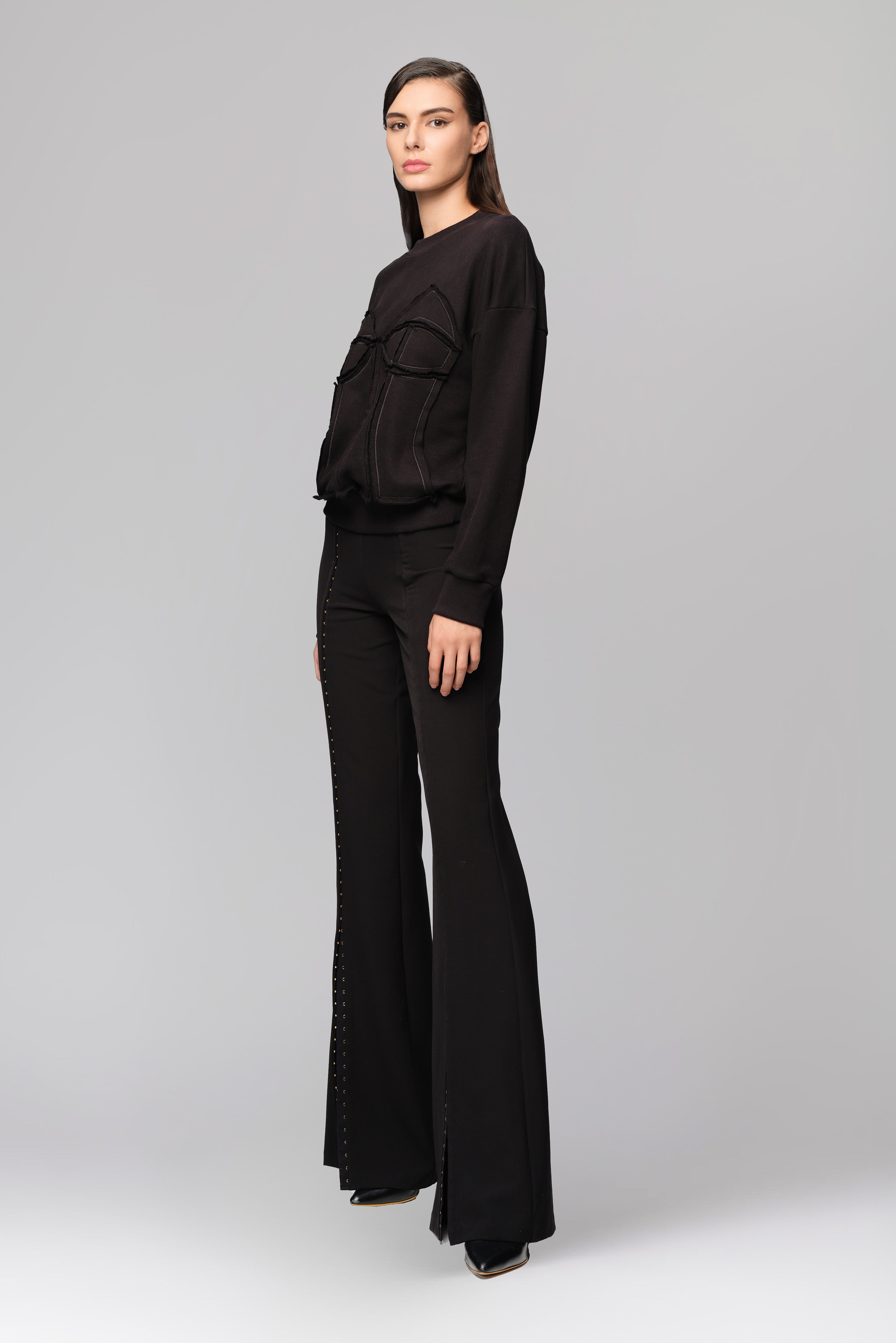 Hanorac negru din bumbac si modal Deconstructed