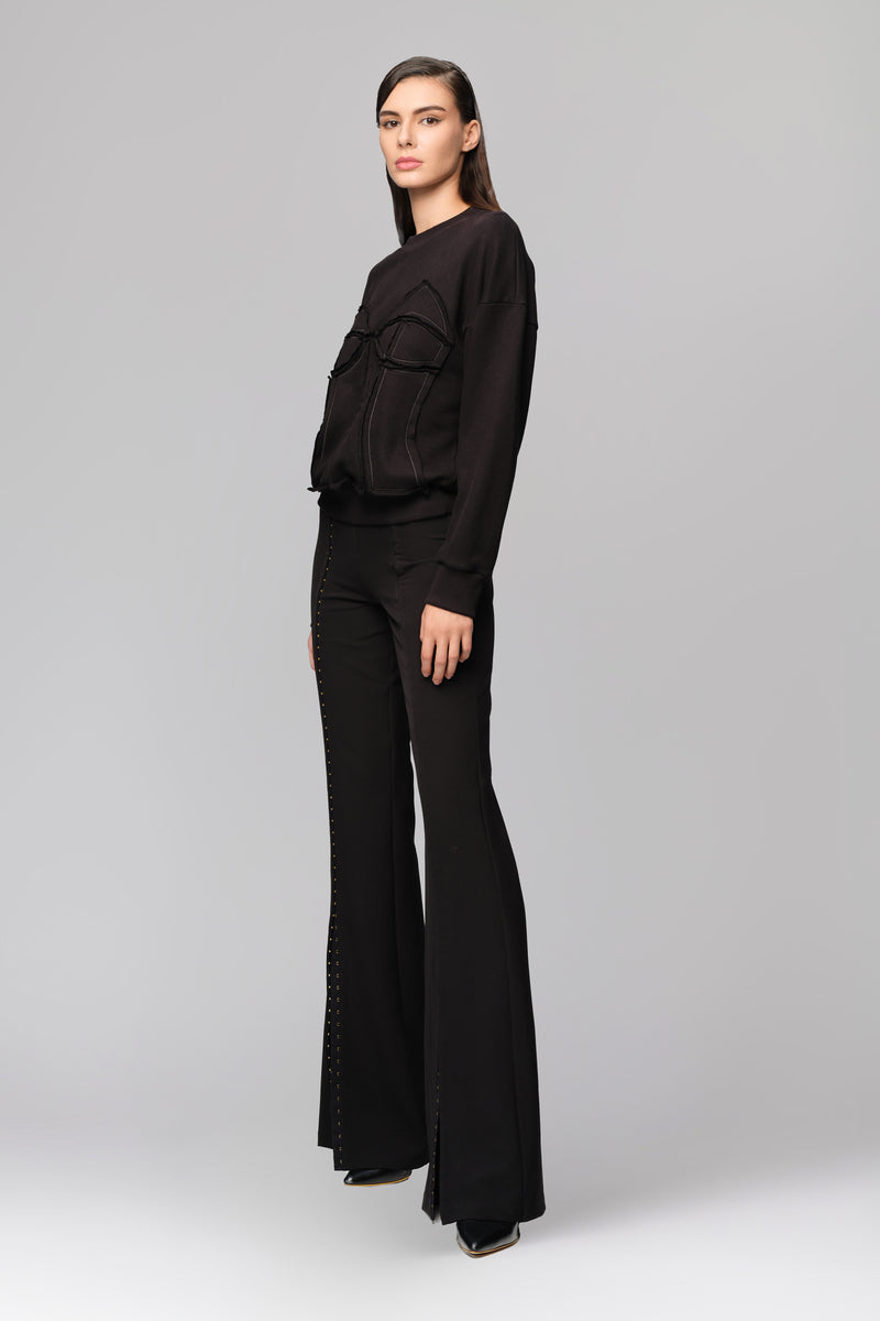 Hanorac negru din bumbac si modal Deconstructed