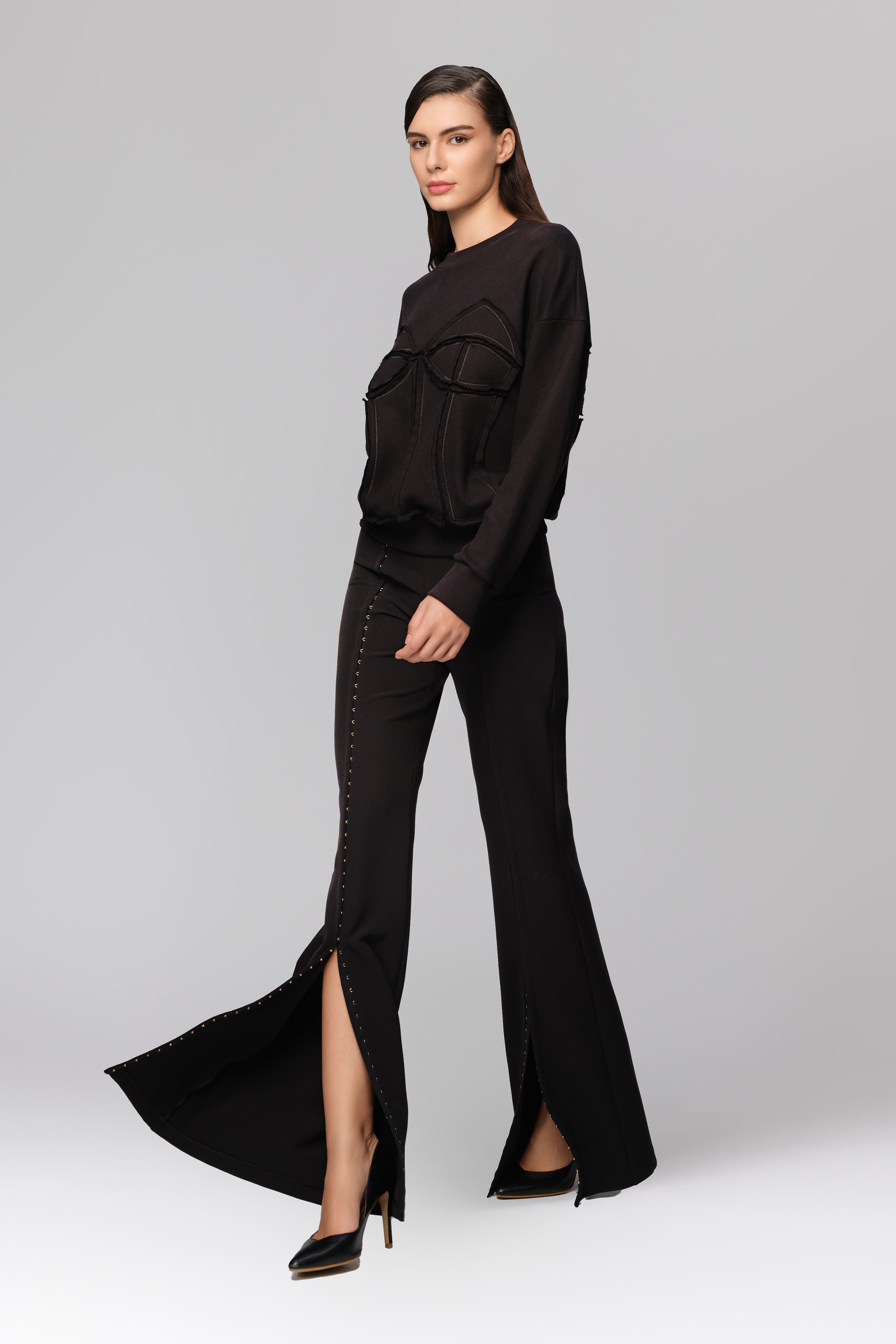 Hanorac negru din bumbac si modal Deconstructed