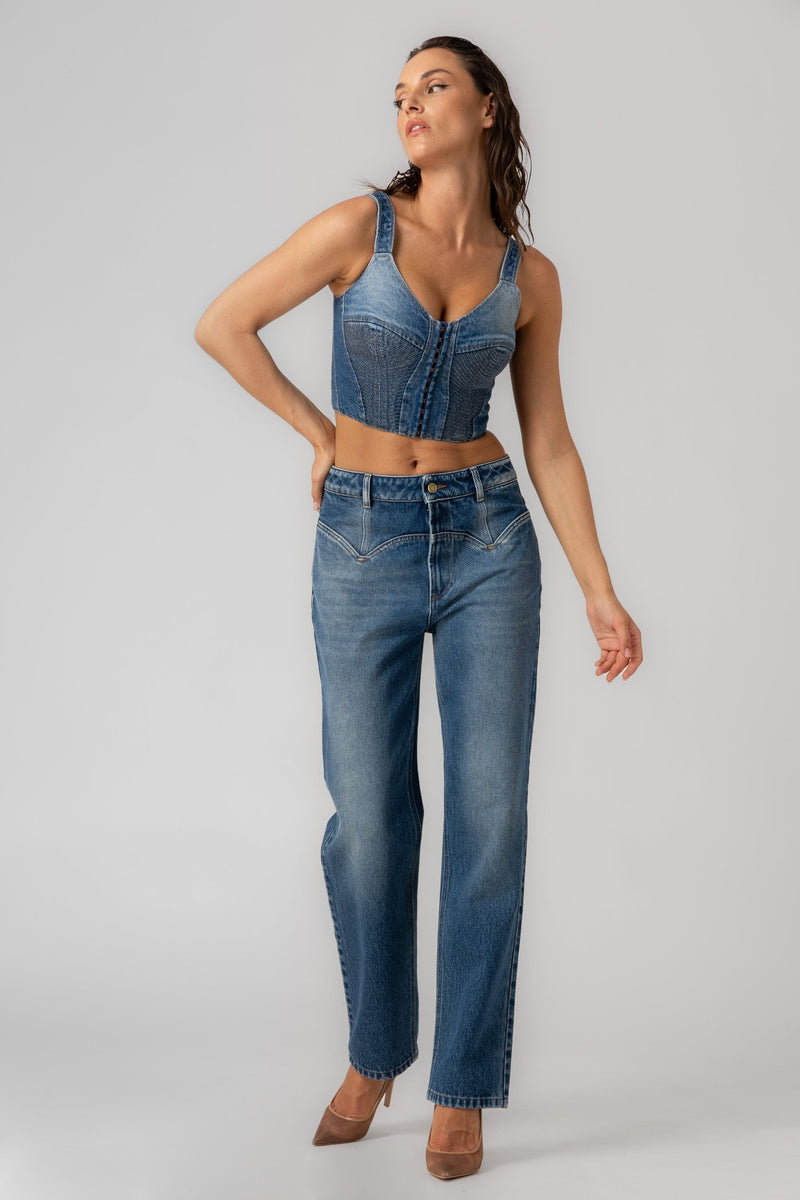 Bra top albastru din denim Corset