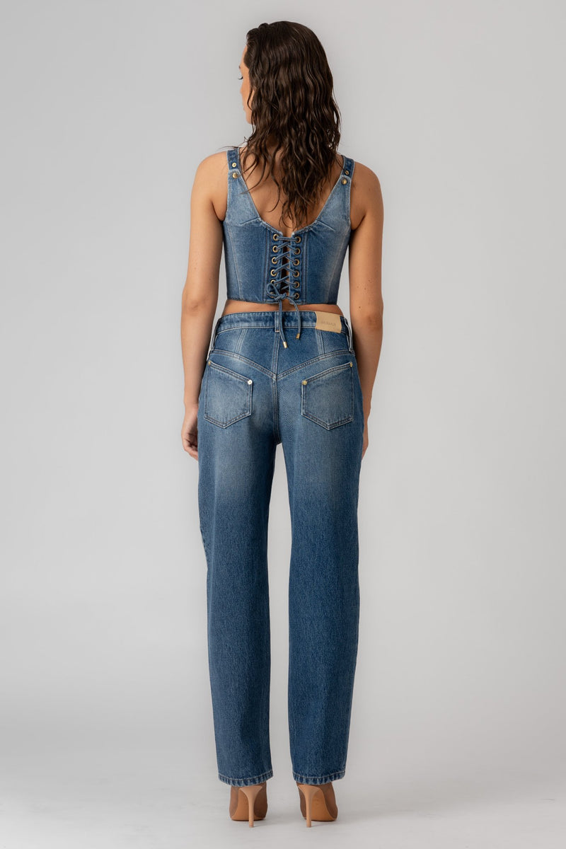 Bra top albastru din denim Corset