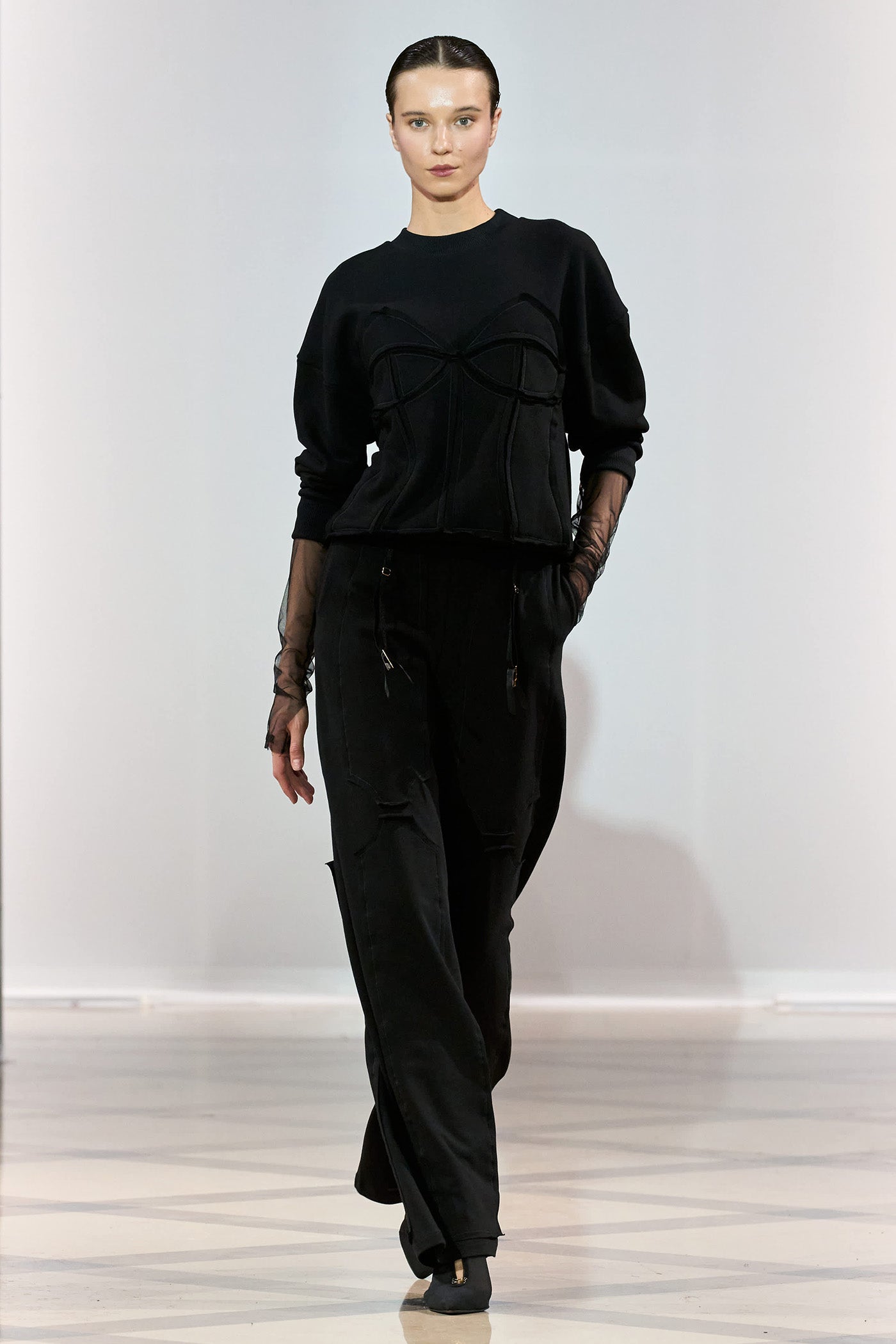 Pantaloni negri din bumbac Deconstructed