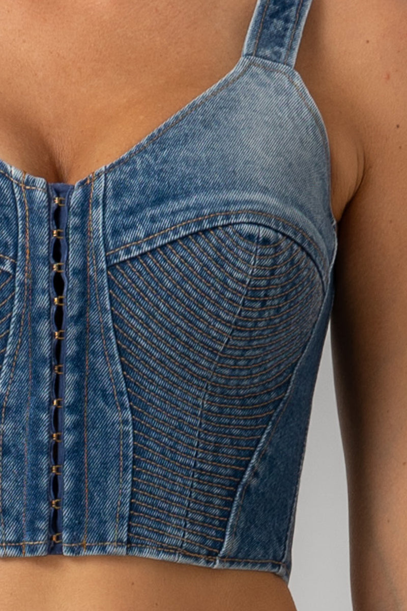 Bra top albastru din denim Corset