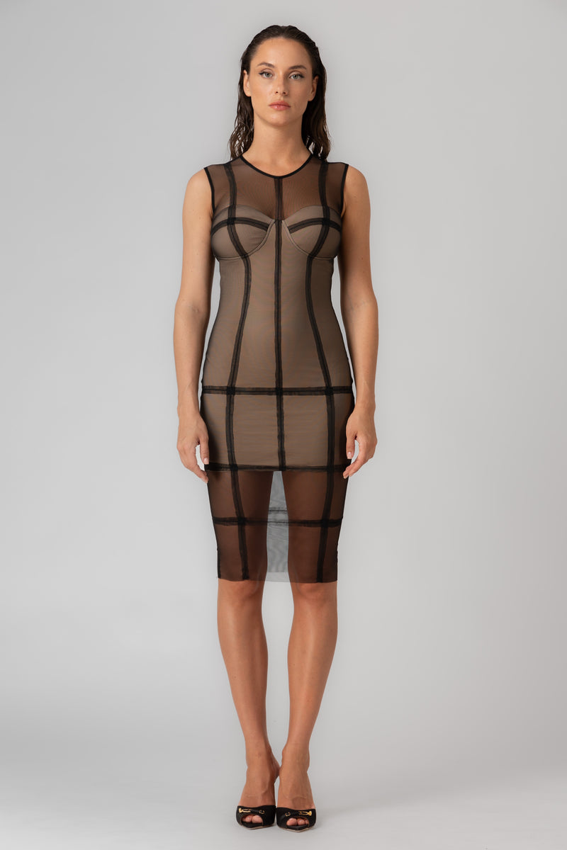 Rochie neagra midi din tul si microfibra Figure