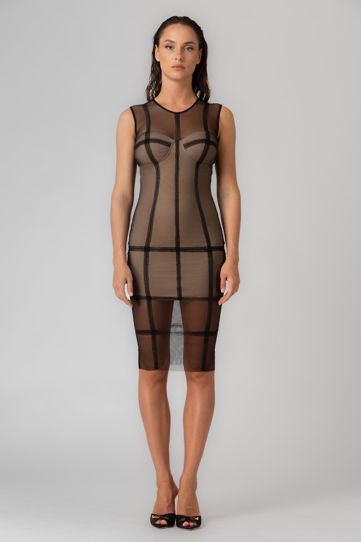 Rochie neagra midi din tul si microfibra Figure