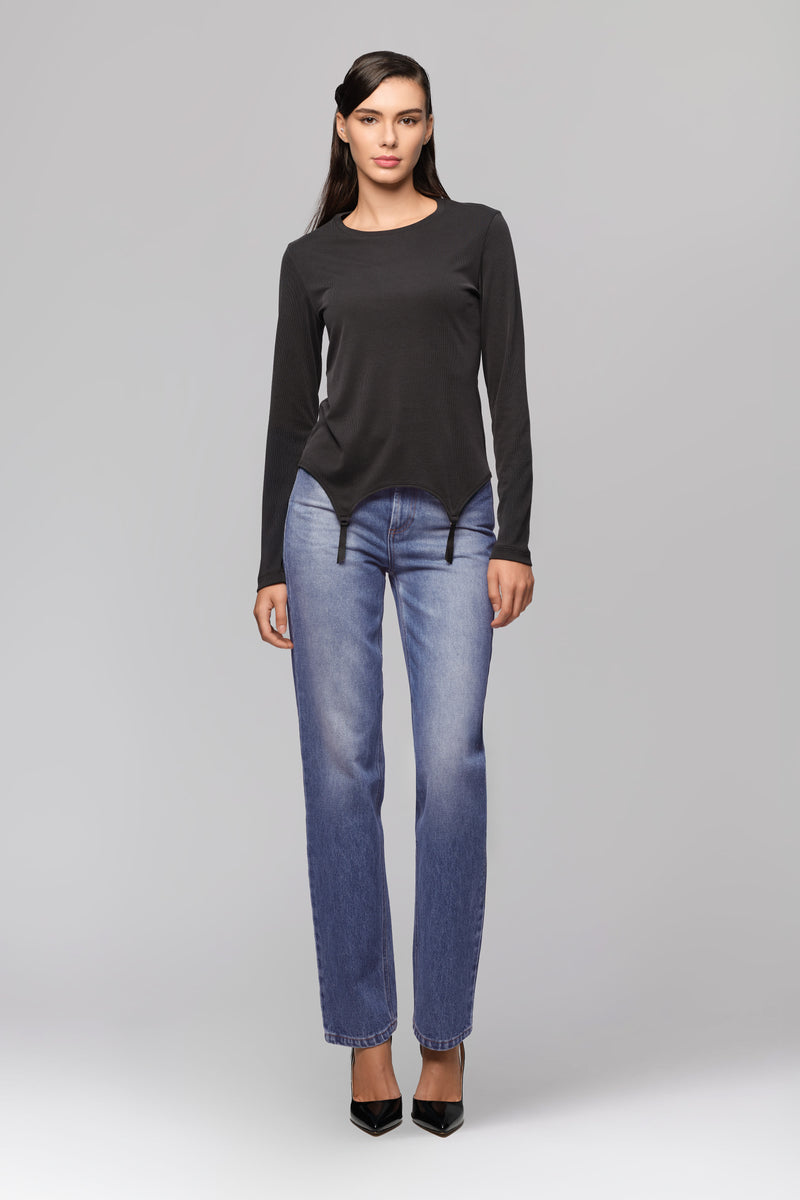 Bluza neagra modal premium cu suspendere Garter