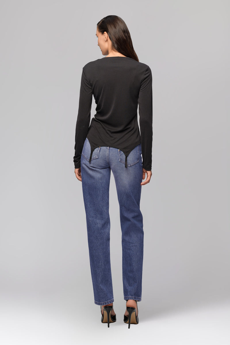 Bluza neagra modal premium cu suspendere Garter