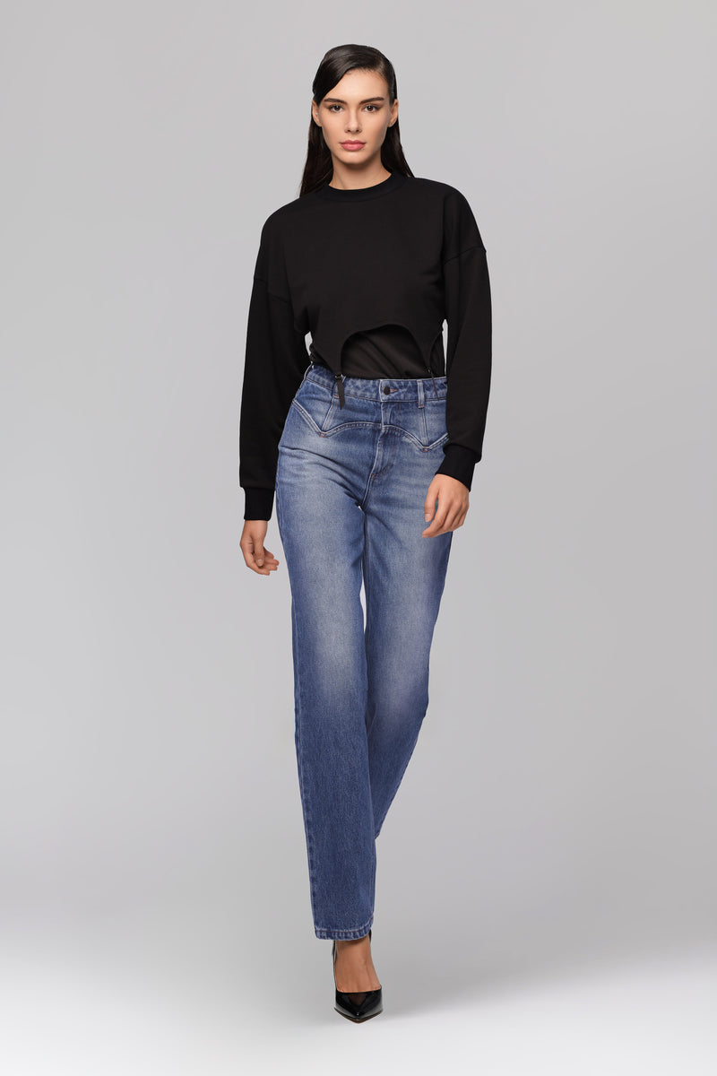 Hanorac negru din bumbac si modal Garter