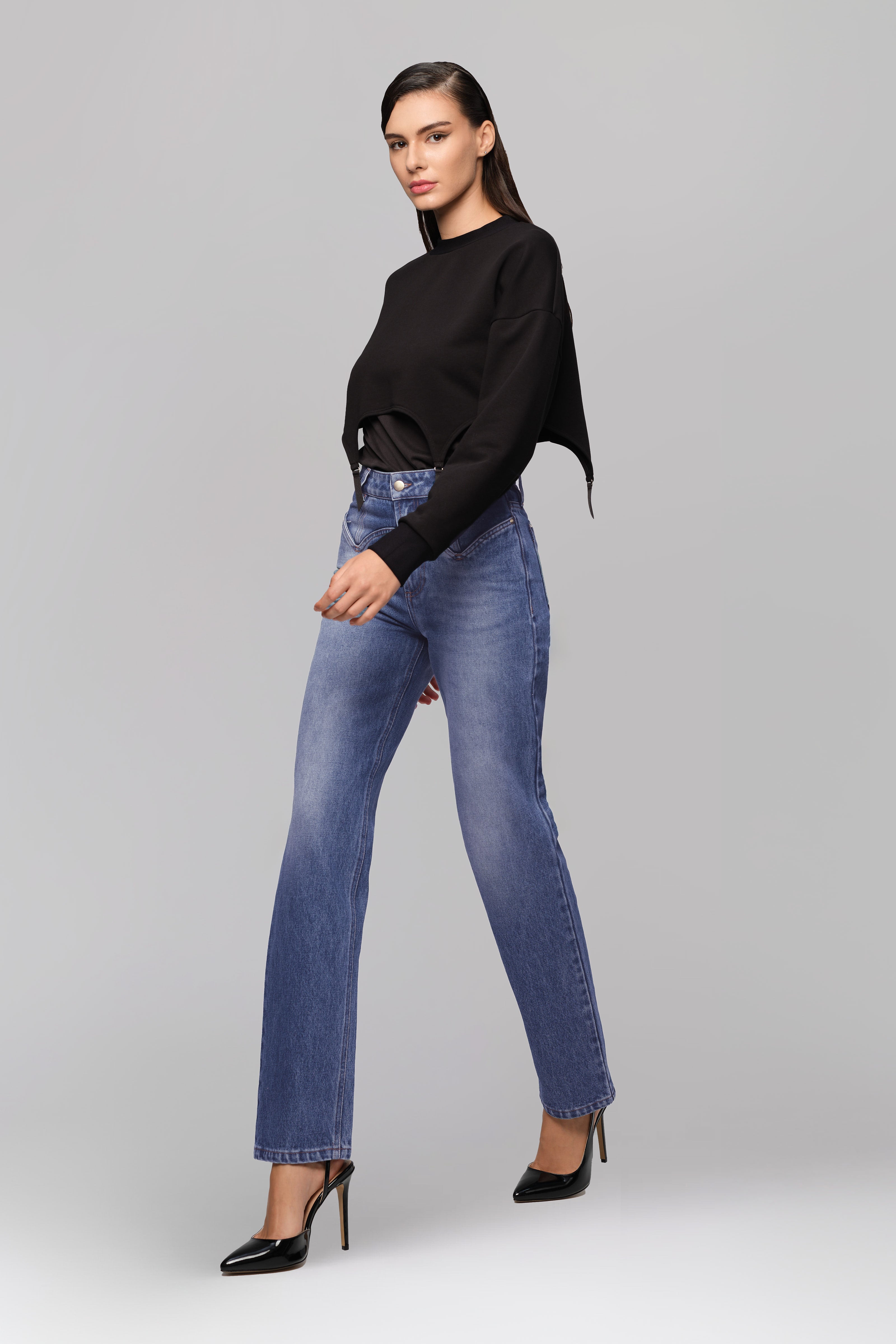 Hanorac negru din bumbac si modal Garter