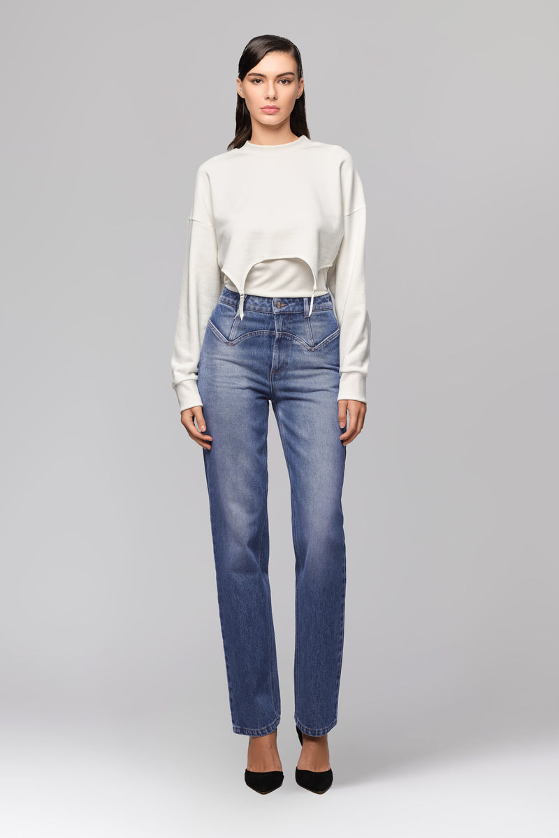 Hanorac alb scurt din bumbac si modal Garter