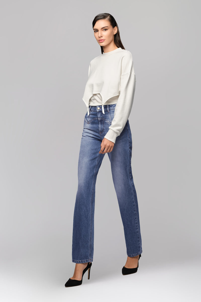 Hanorac alb scurt din bumbac si modal Garter