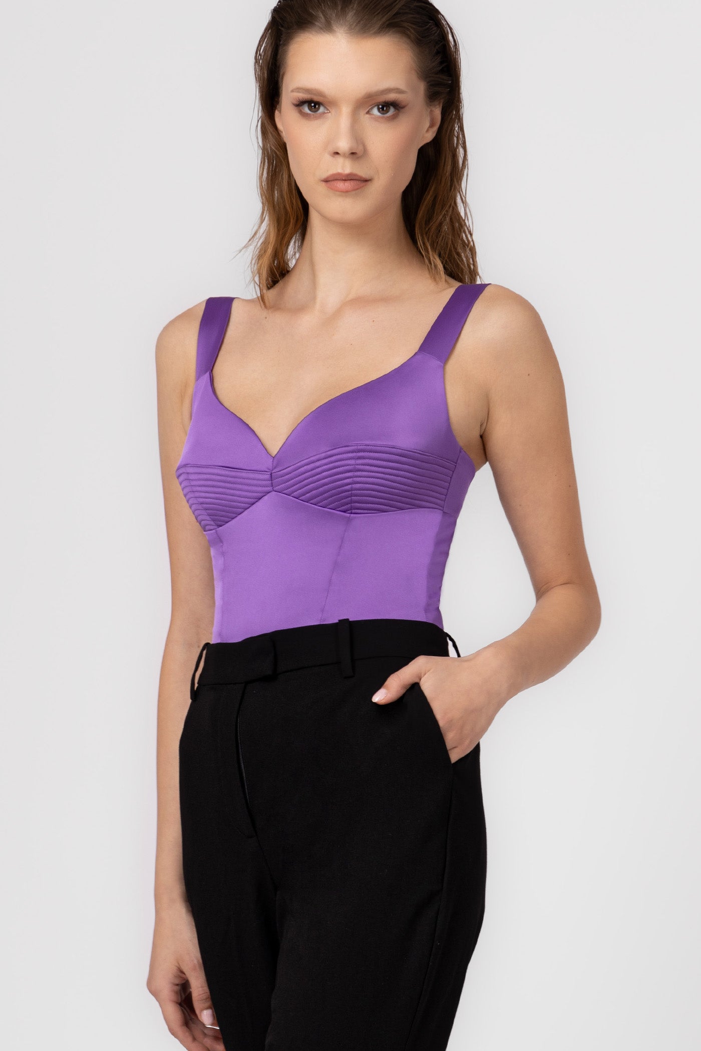 Corset violet din satin elastic Haze
