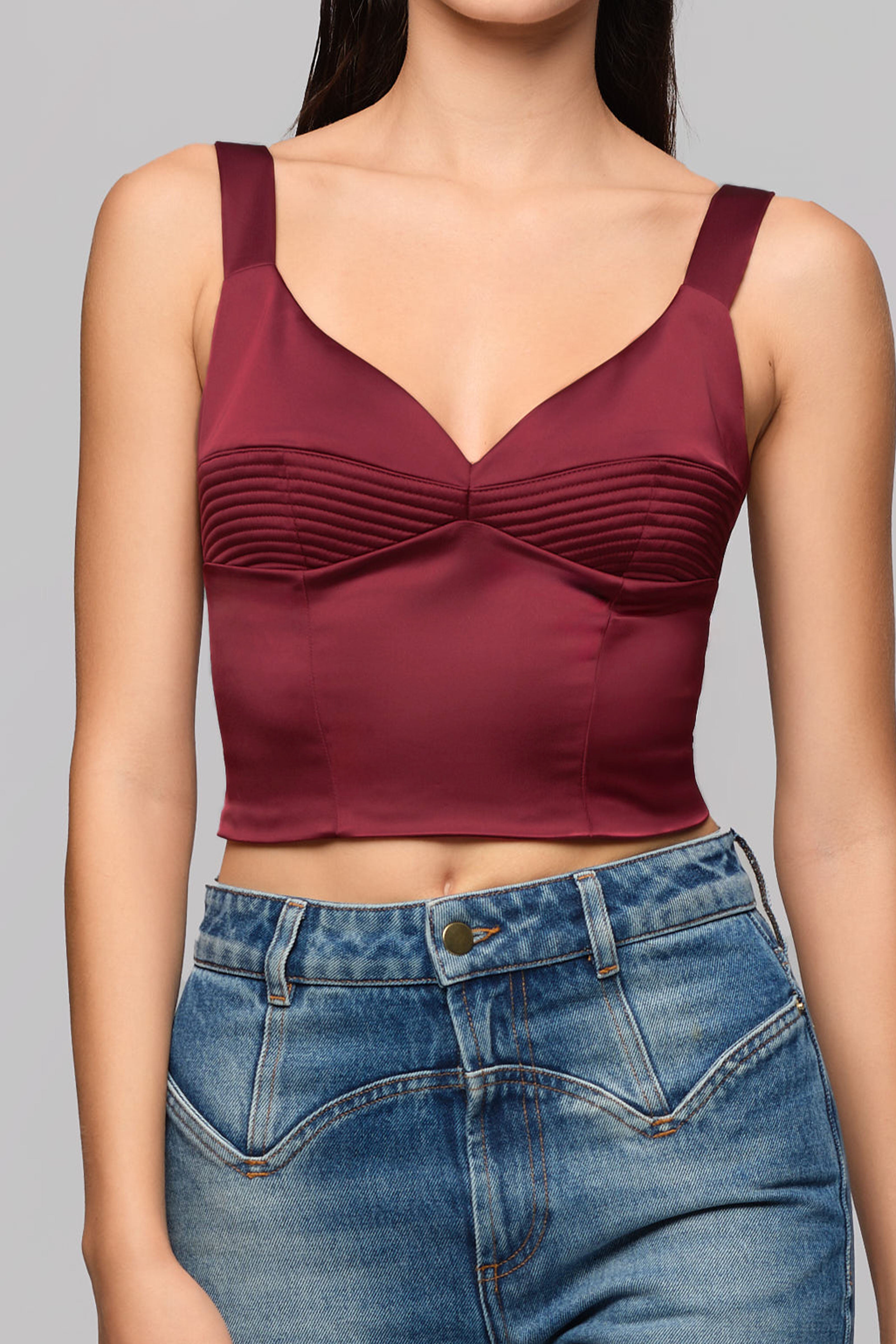 Corset rosu burgund din satin elastic Haze