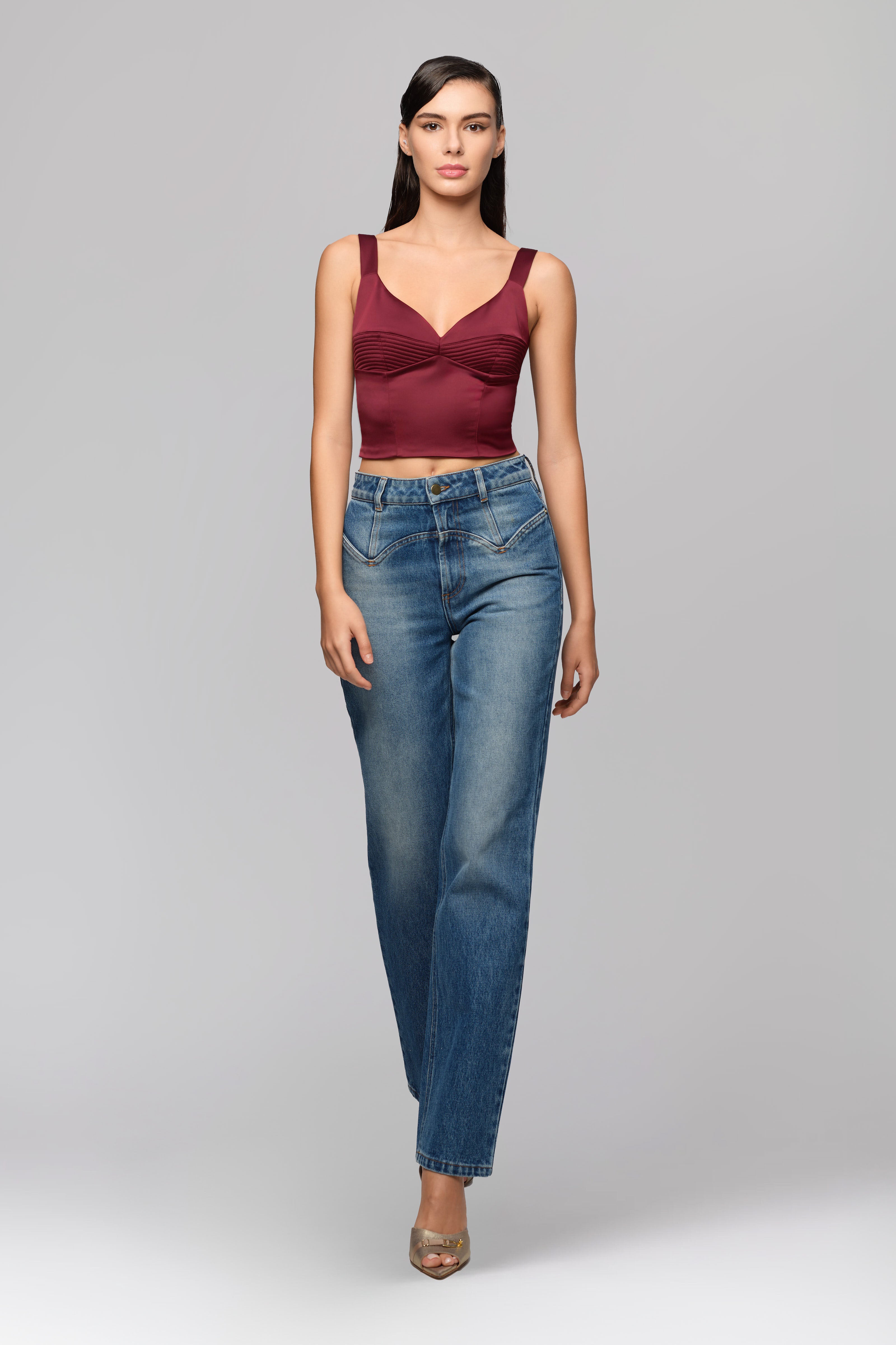 Corset rosu burgund din satin elastic Haze