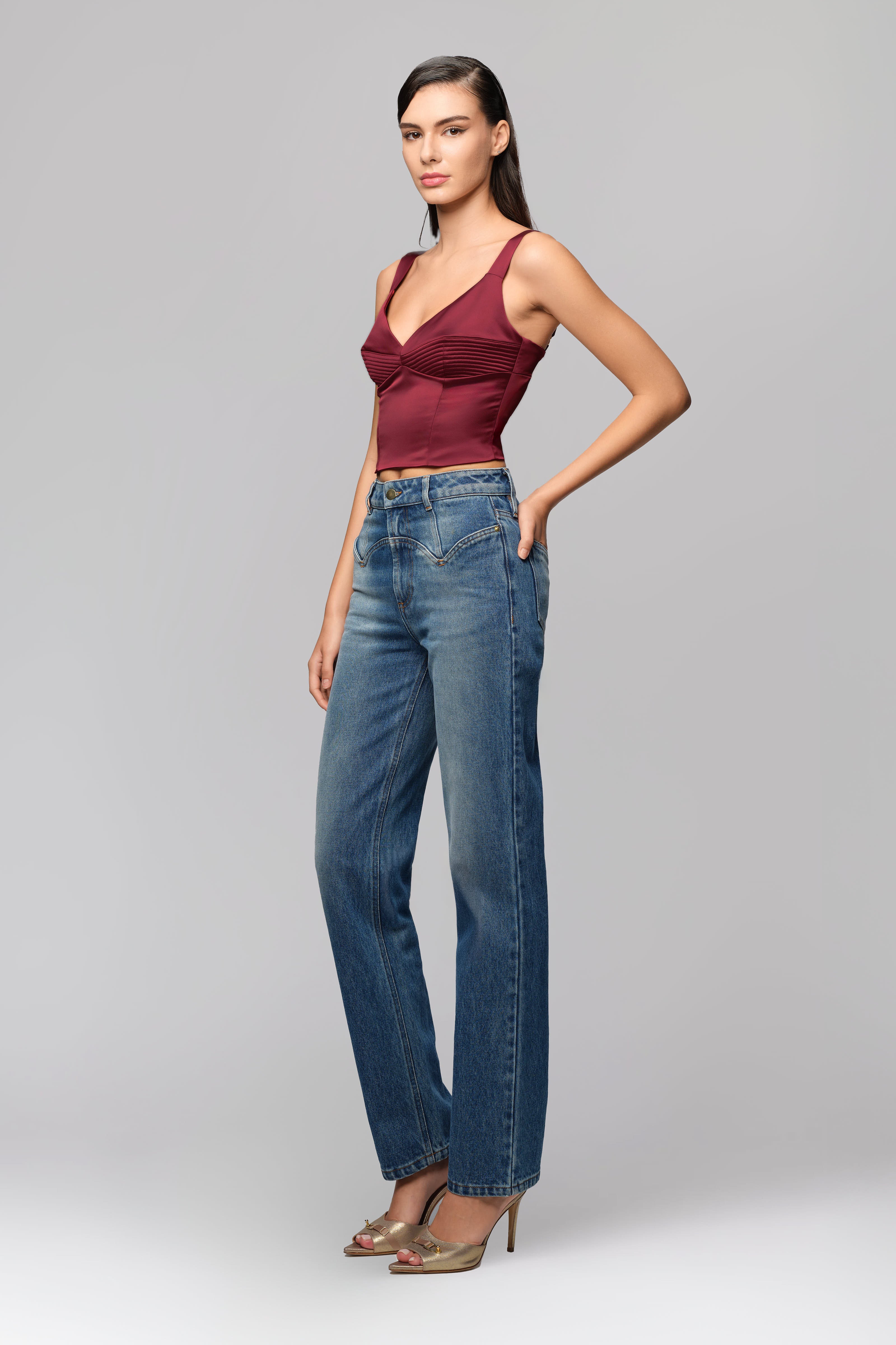 Corset rosu burgund din satin elastic Haze