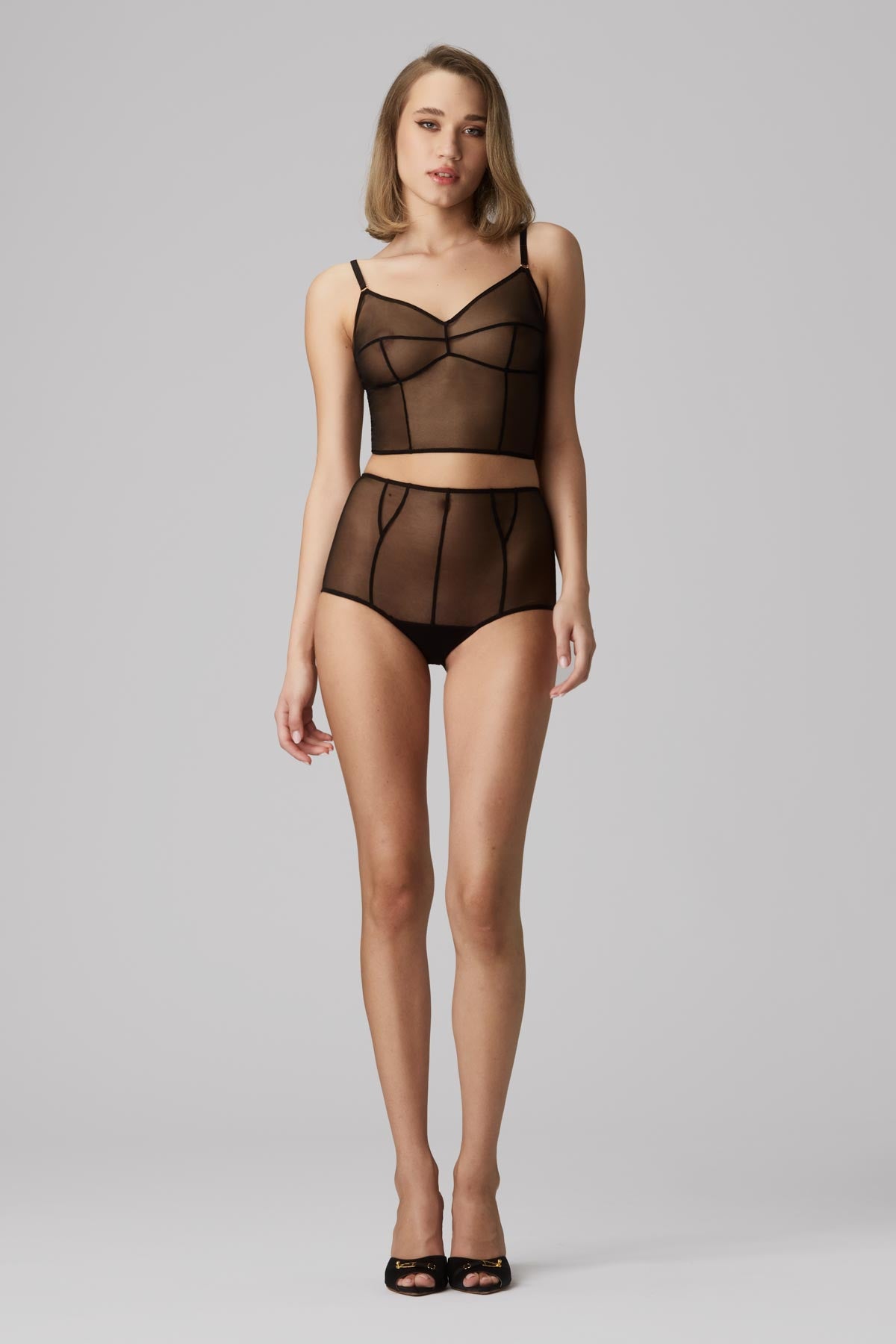Bra top negru din tulle elastic transparent Haze