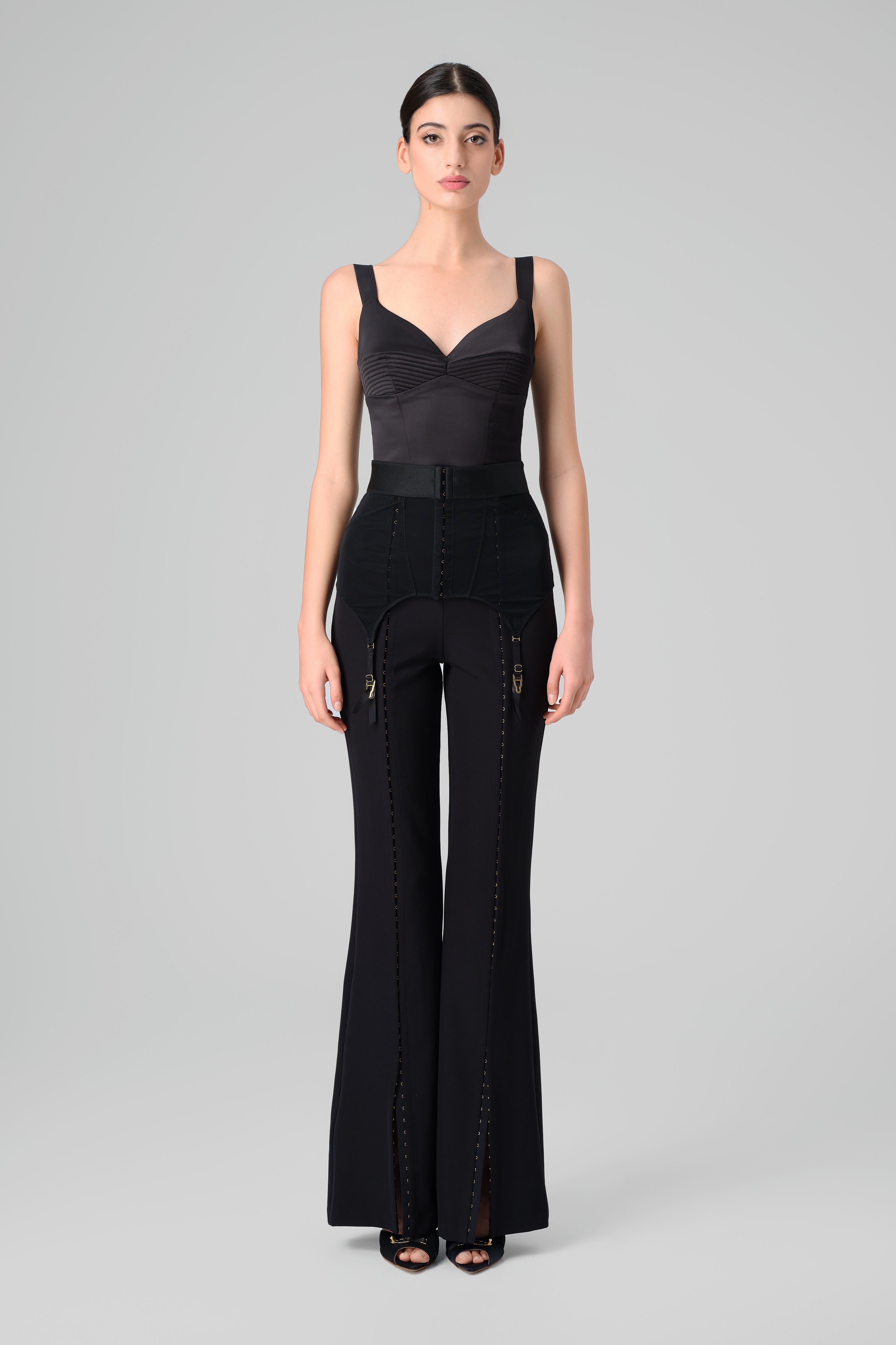 Corset negru din satin elastic Haze