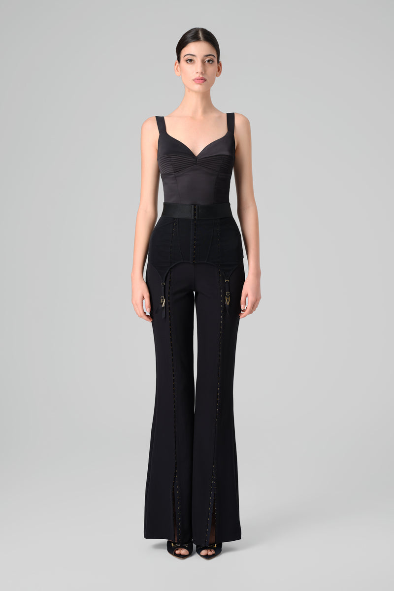 Centura neagra din tul elastic cu portjartiere reglabile Zest