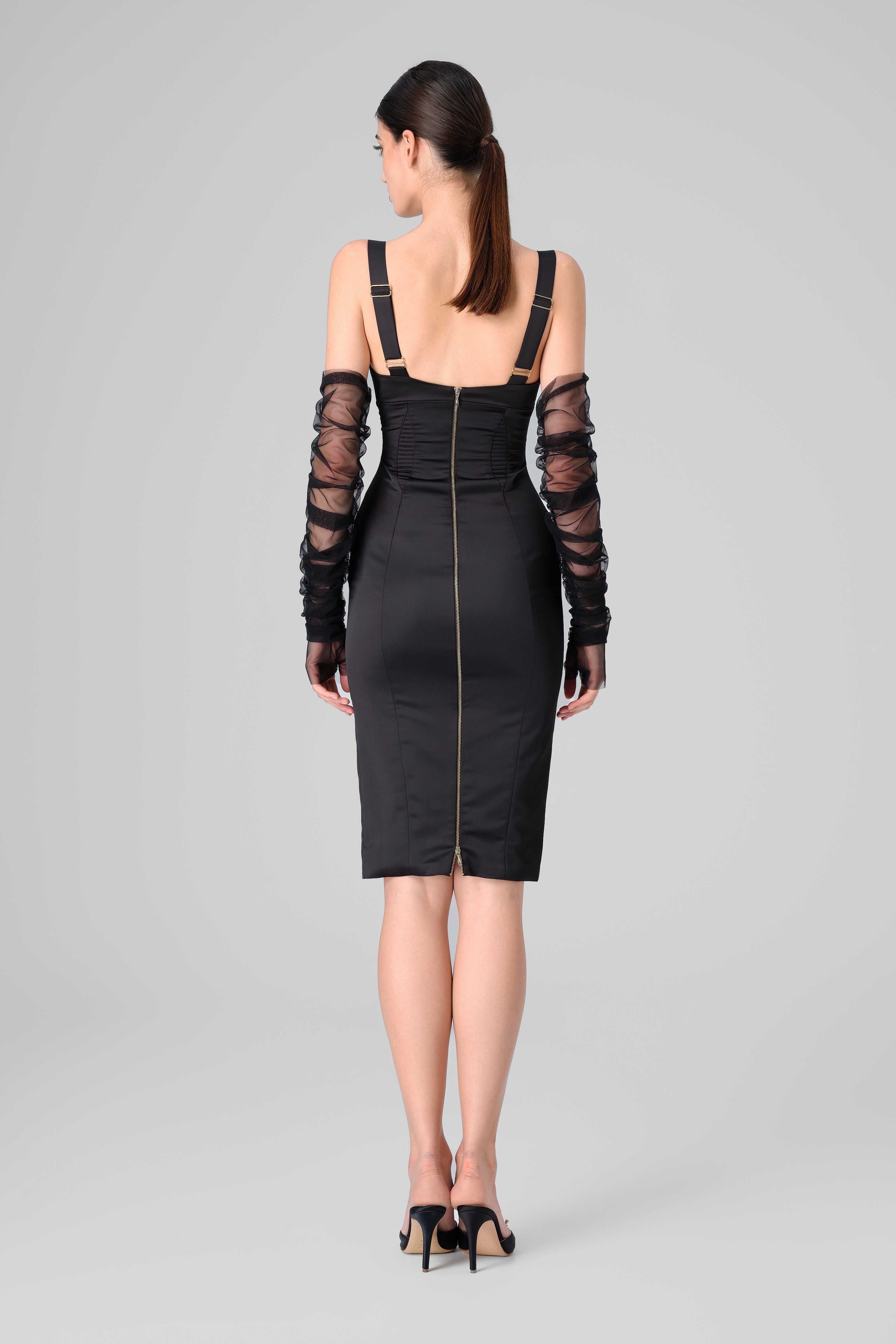 Manusi lungi negre din tul transparent Sheer