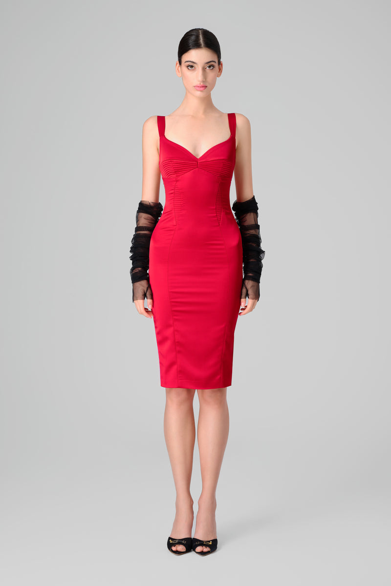 Rochie rosie din satin elastic Haze