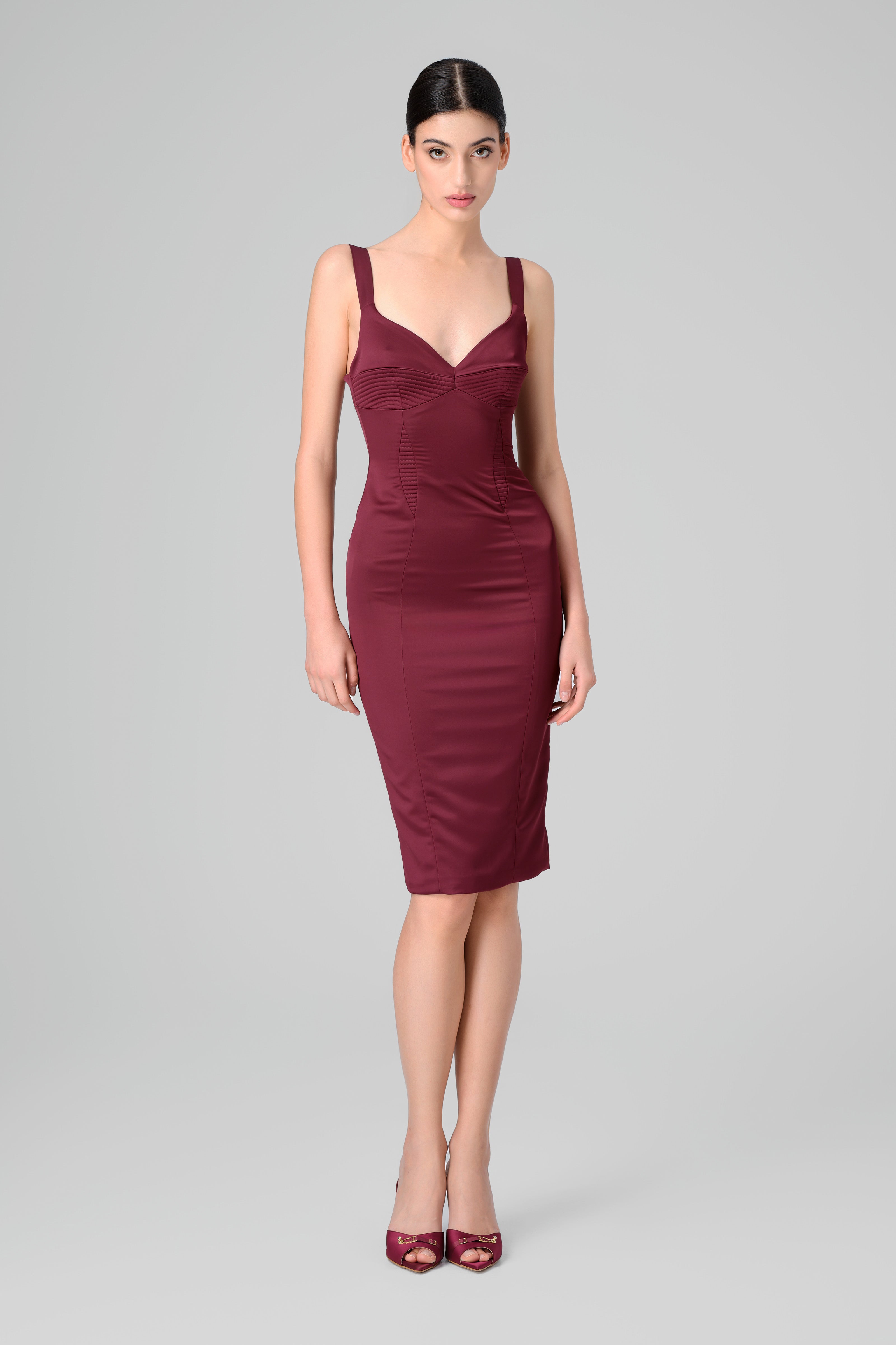 Rochie rosu burgund din satin elastic Haze
