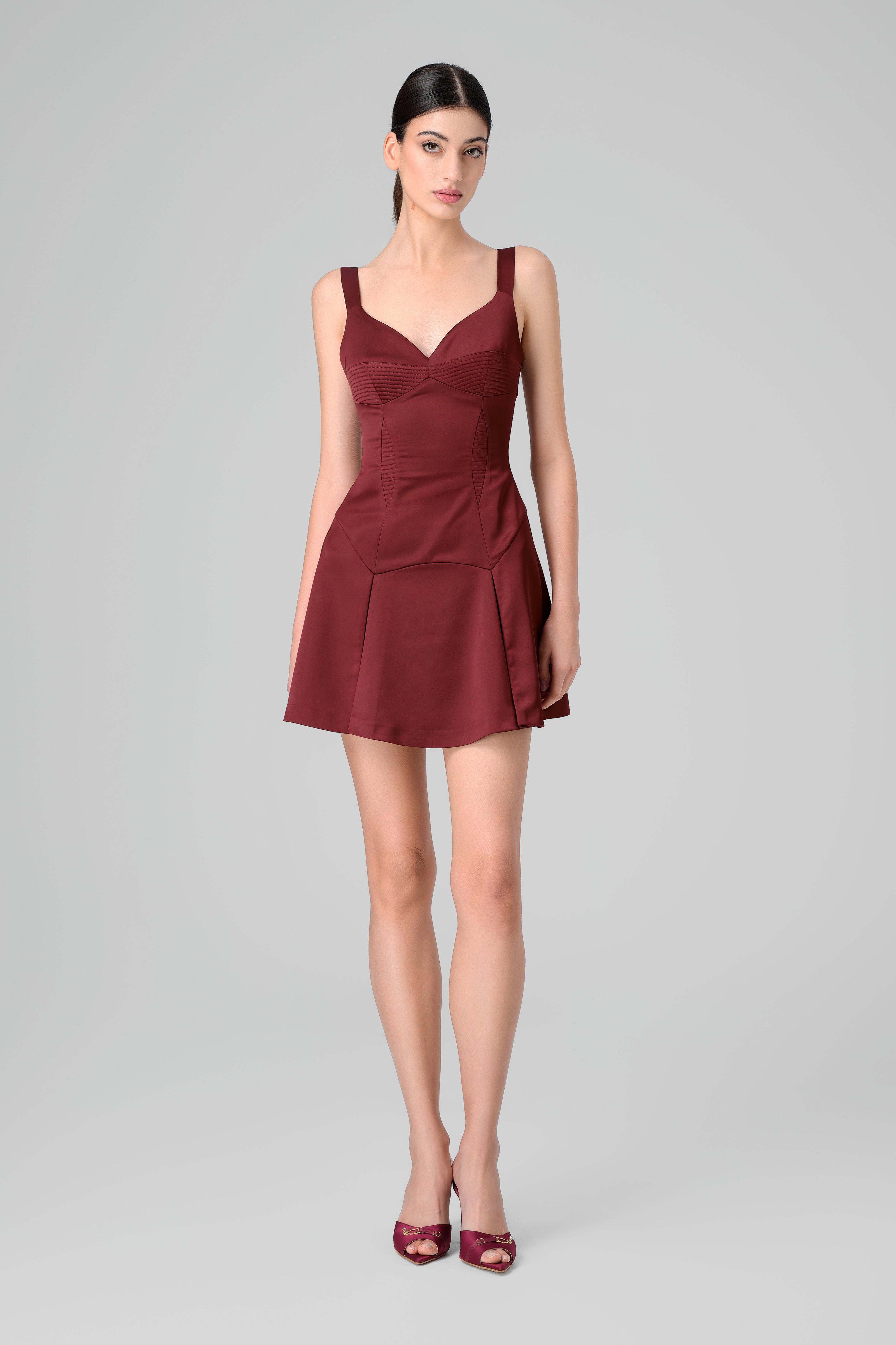 Rochie mini rosu burgund din satin elastic Haze