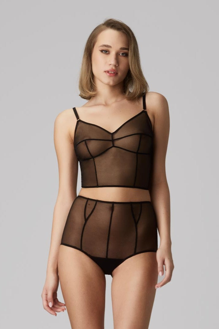 Bra top negru din tul elastic transparent Haze