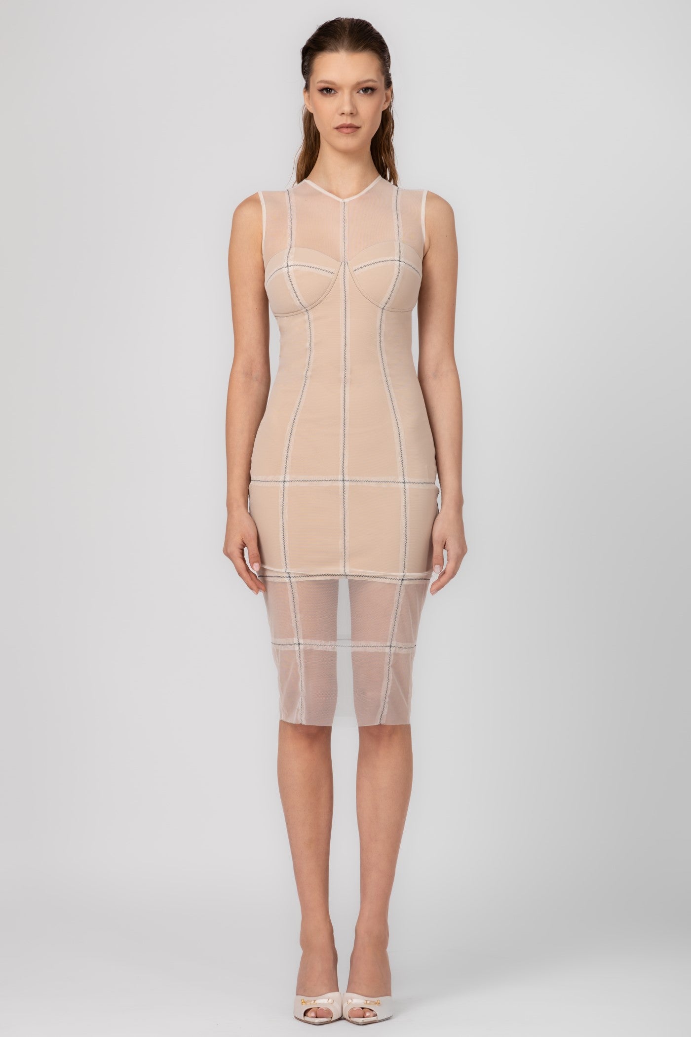 Rochie alba midi din tul si microfibra Figure